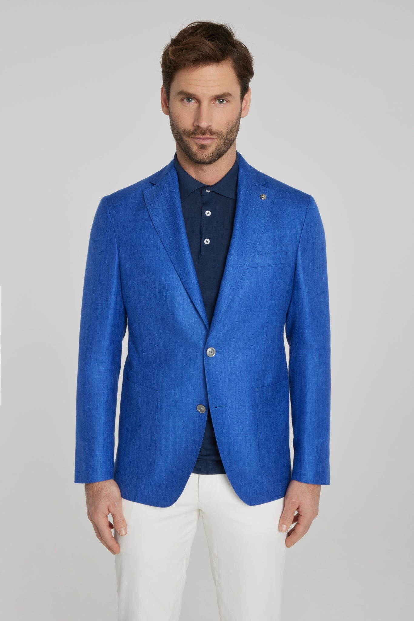 Blujacket Mens Navy Blue Regular Fit Silk Cashmere 2 Button Blazer  Sportcoat