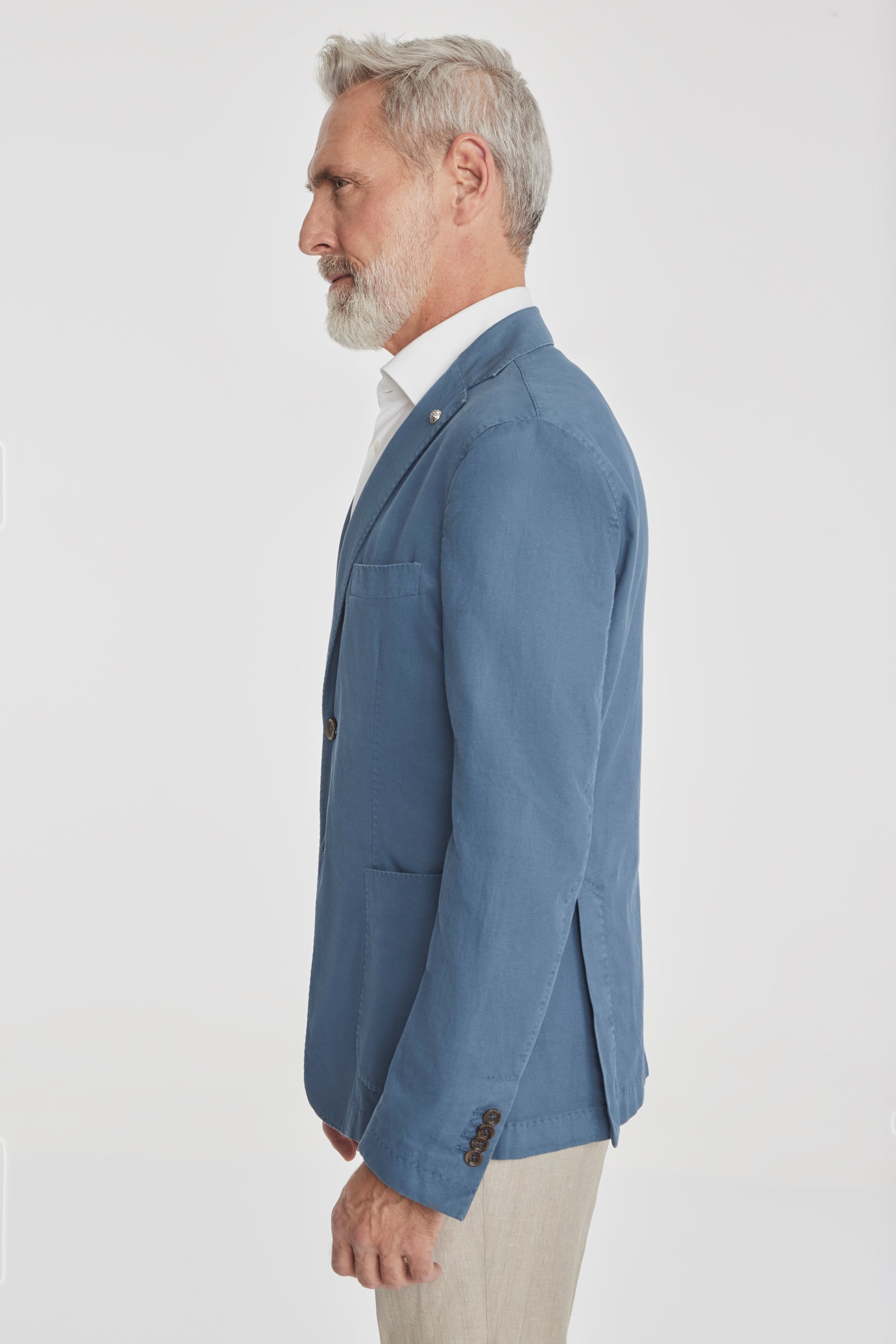 Vue alternative 3 Eaton veston en coton et lin en bleu ciel