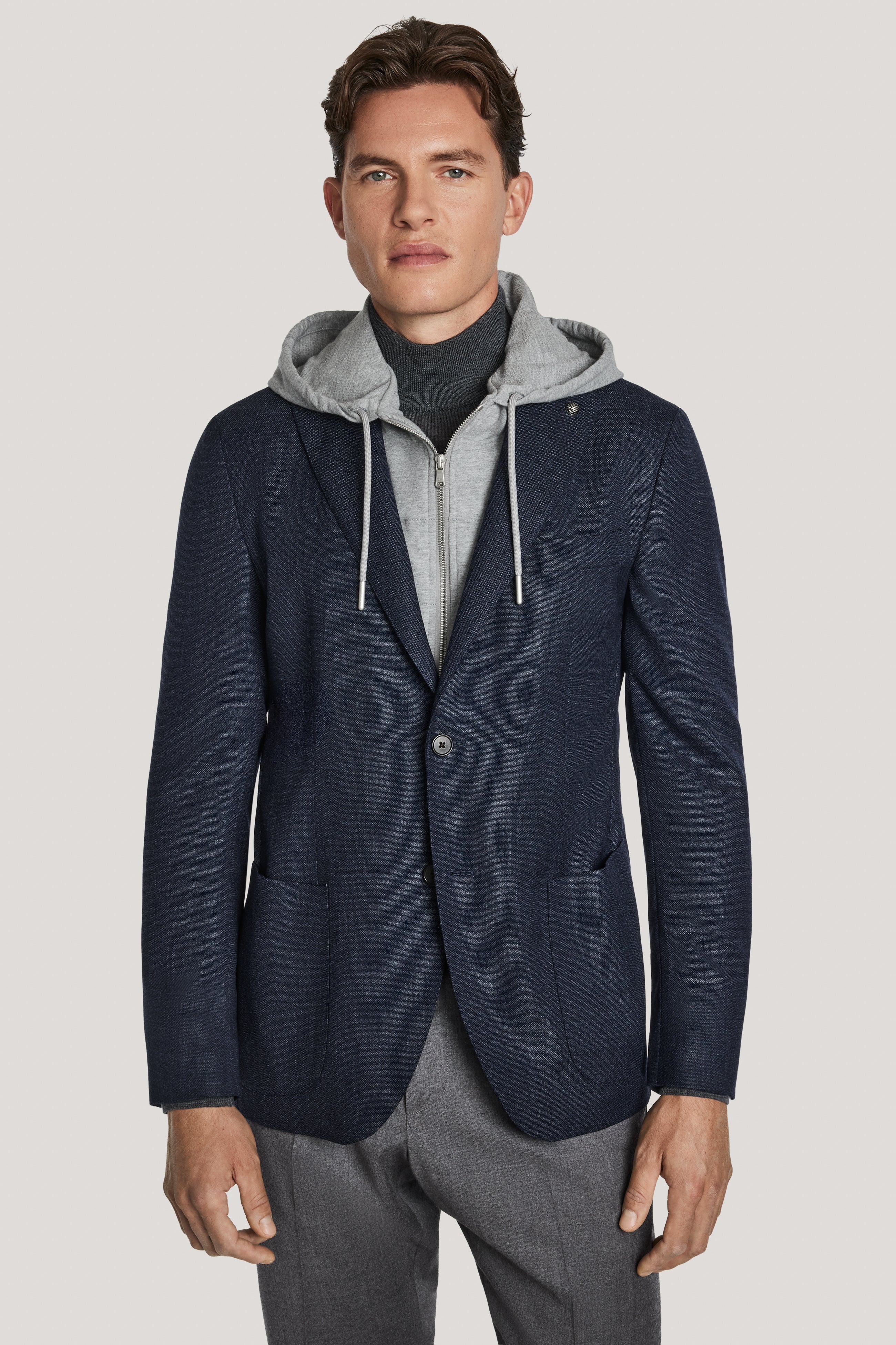 Alt view Navy Blazer with Grey Removable Hooded Bib