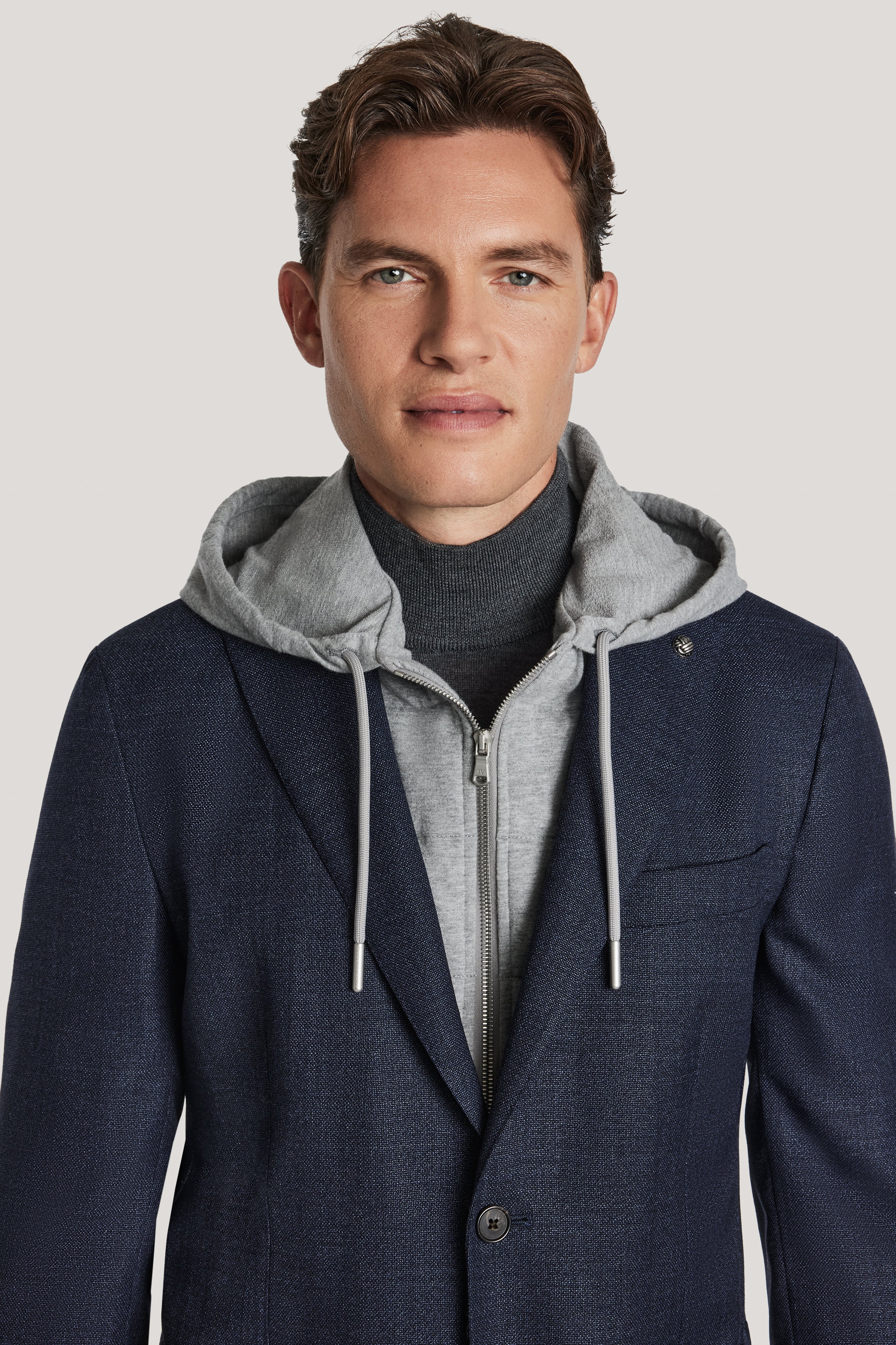 Alt view 1 Navy Blazer with Grey Removable Hooded Bib