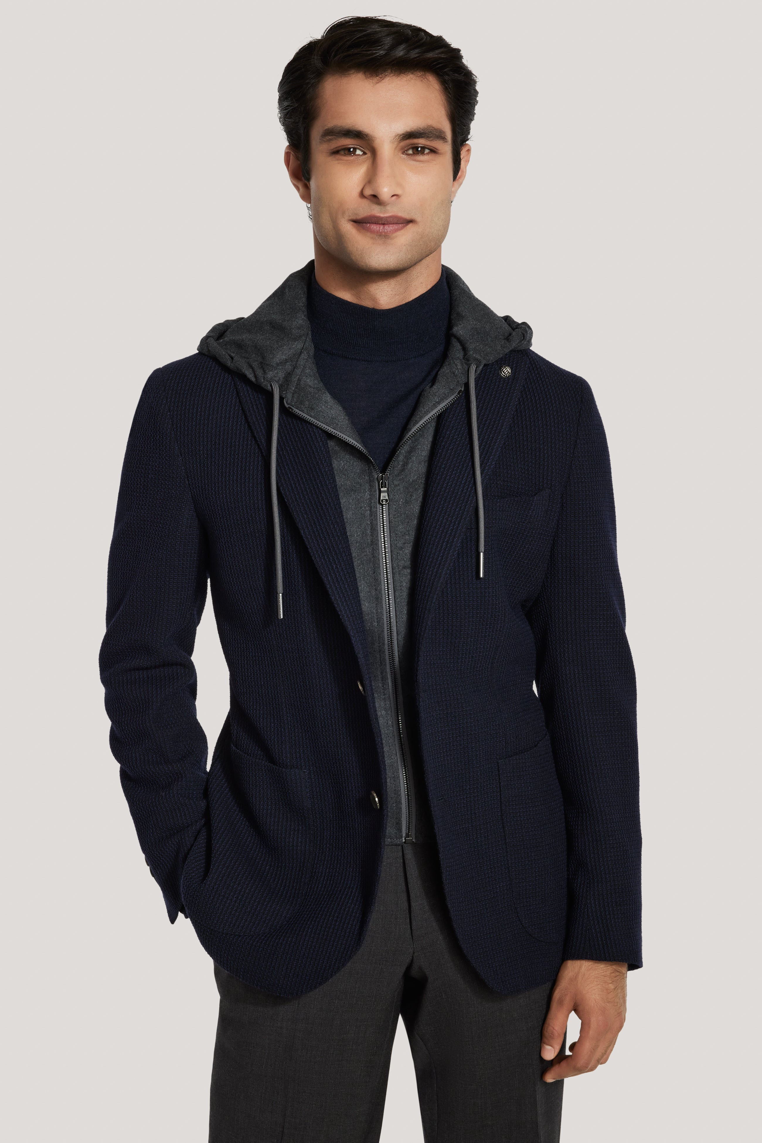 Alt view Navy Blazer with Removable Hooded Bib