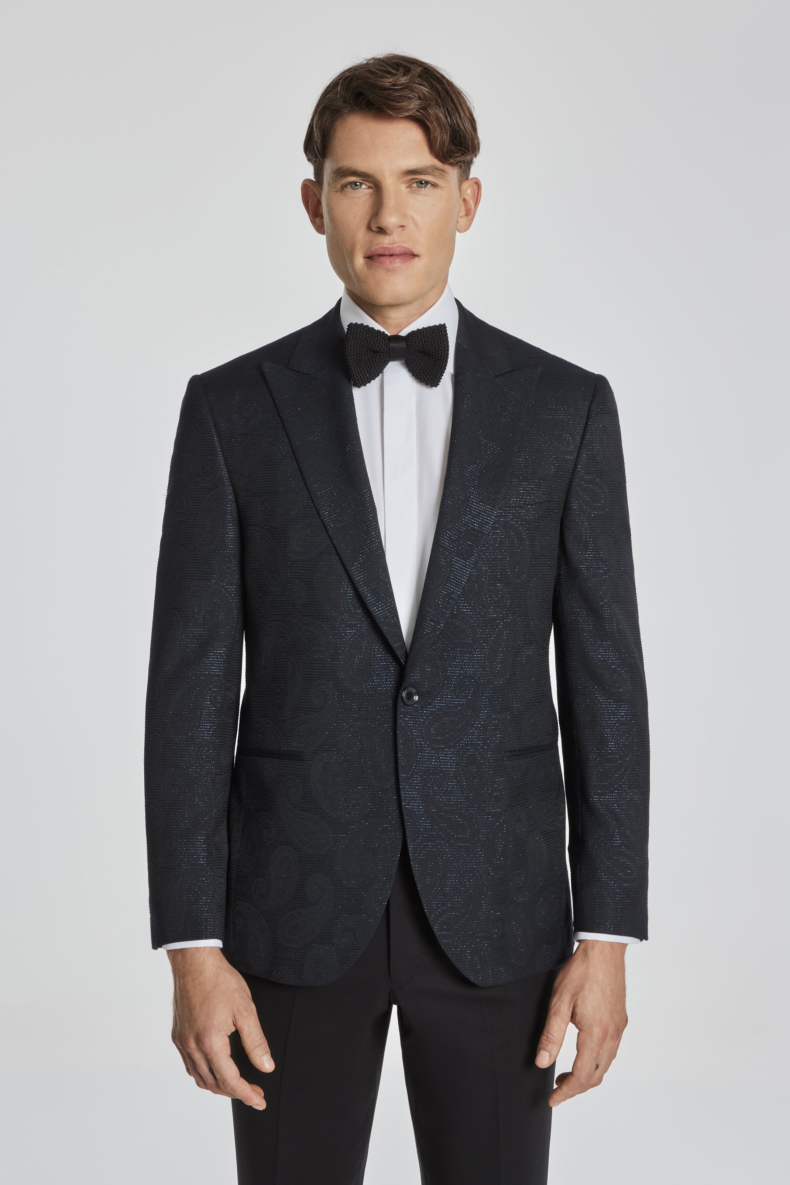Black Paisley Dinner Jacket and Matching Bowtie - Black Paisley Suit - Prom Tuxedos Matching Bowties - Black and Red