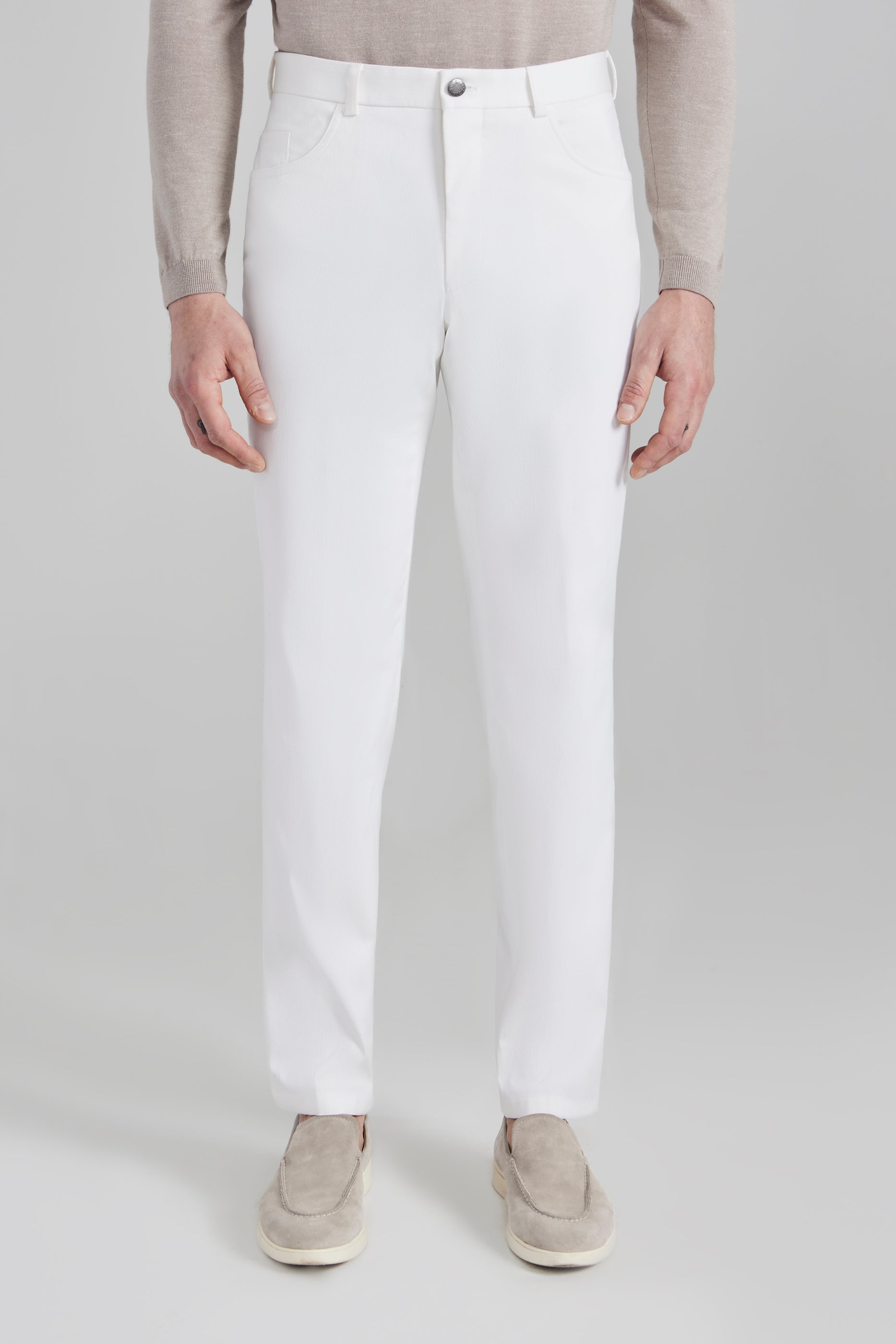 Vue alternative Pantalon en coton extensible 5 poches en plumes d'épingle blanc Sage