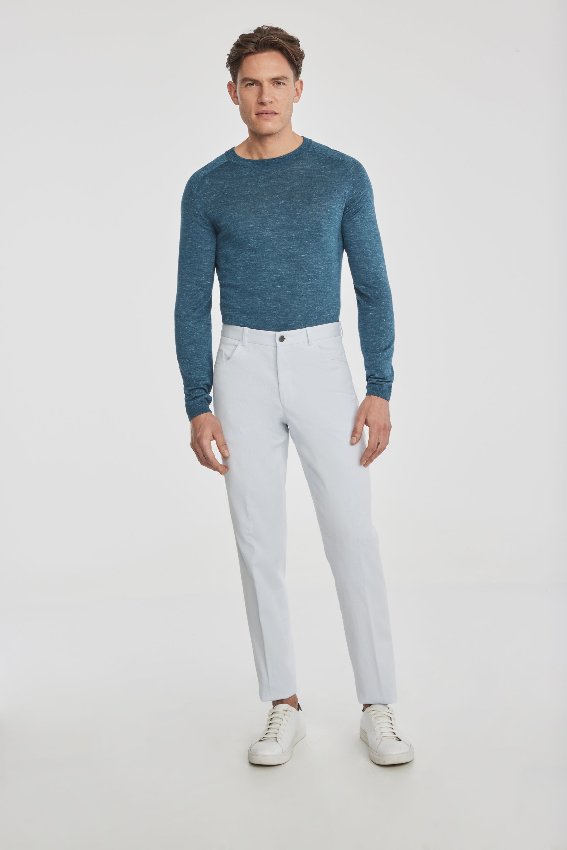 Vue alternative 1 Pantalon bleu clair en plumes d'épingle en coton extensible 5 poches Sage