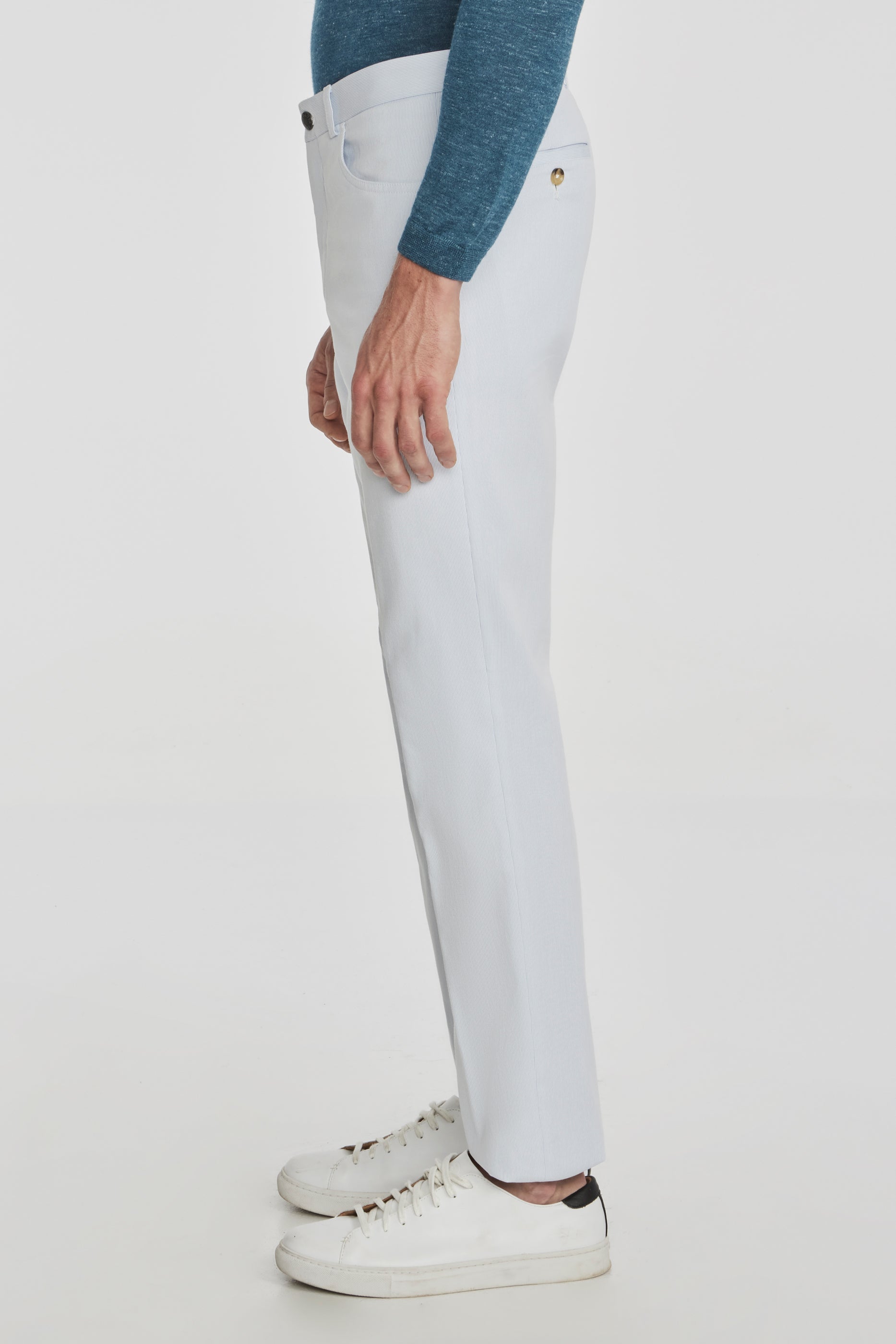 Vue alternative 3 Pantalon bleu clair en plumes d'épingle en coton extensible 5 poches Sage