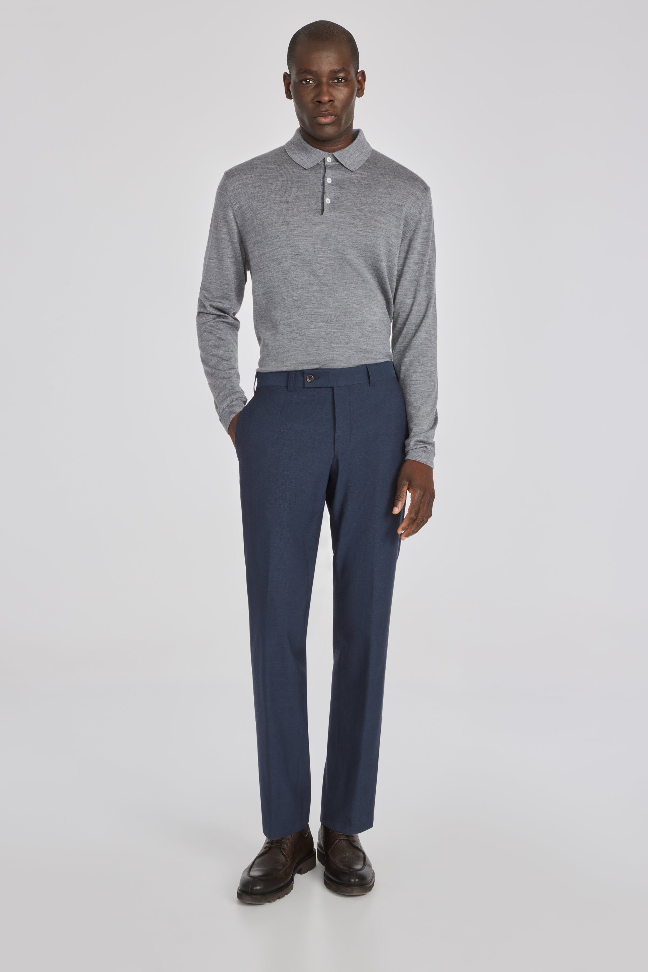 Vue alternative 1 Pantalon Palmer en coton texturé et laine extensible en bleu