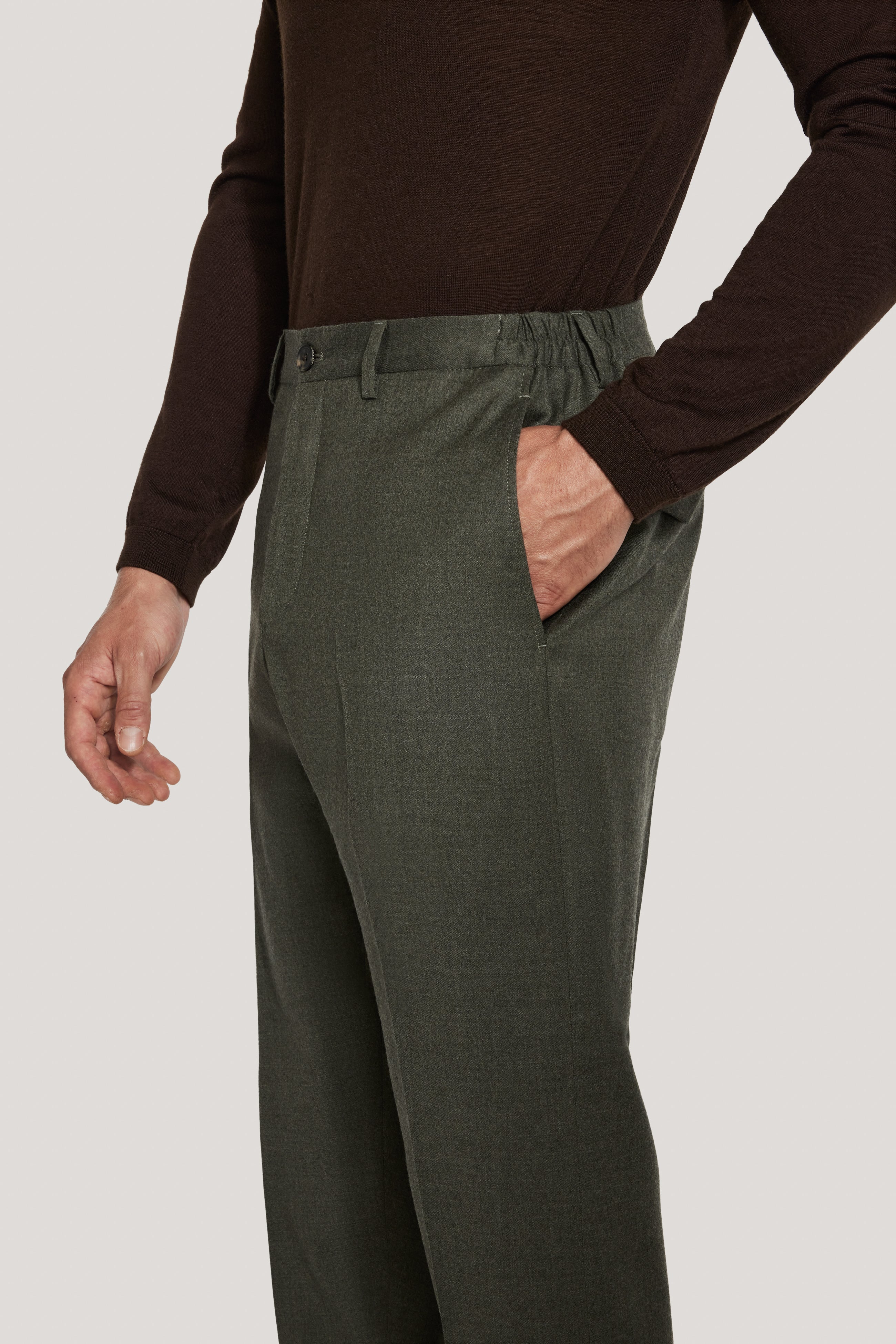 Alt view 1 Green Trouser with Stretch Waistband