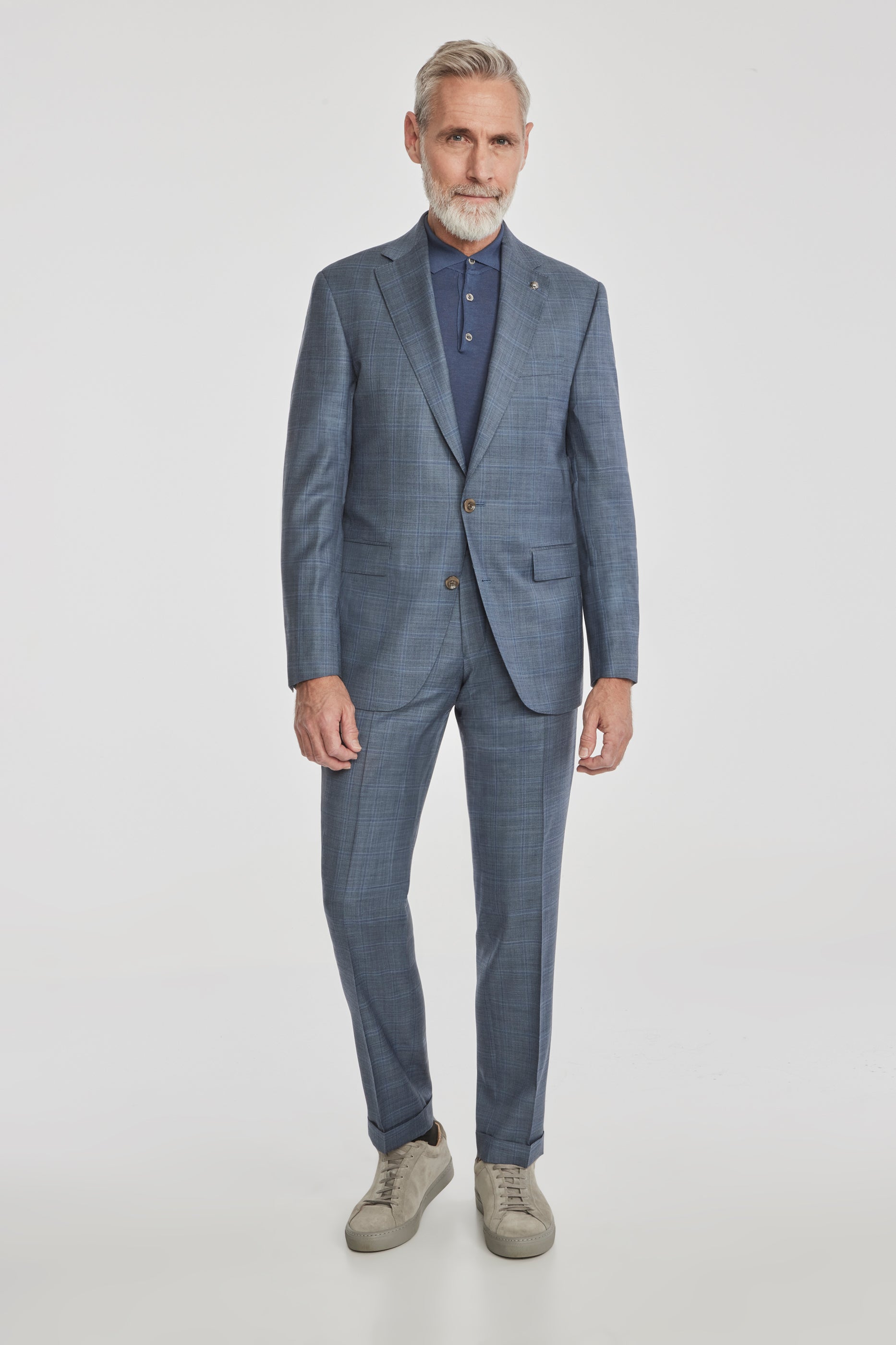 Alt view Essence Windowpane Wool Super 150's Suit in Medium Blue