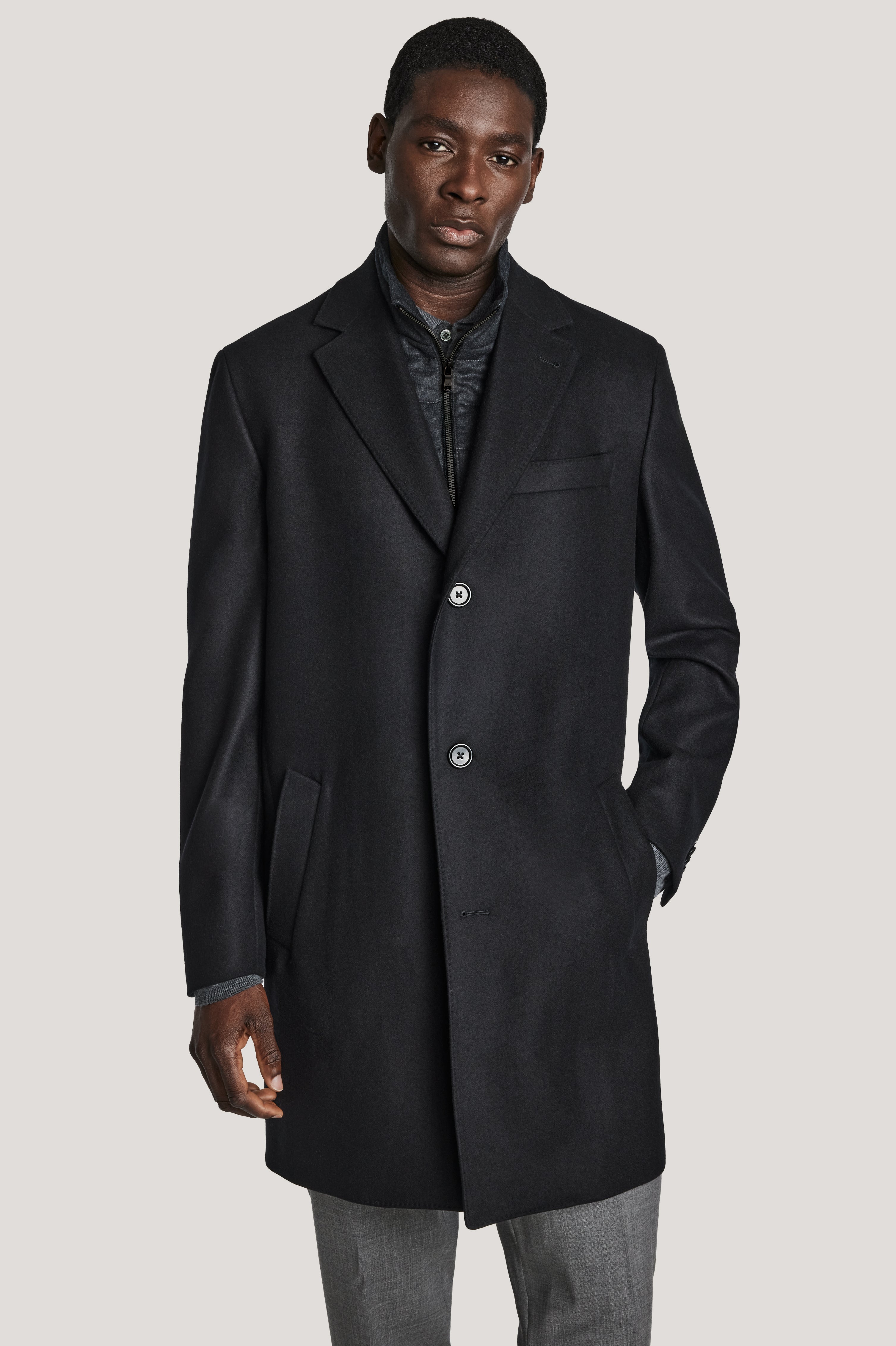 Alt view Black Topcoat with Removable Bib