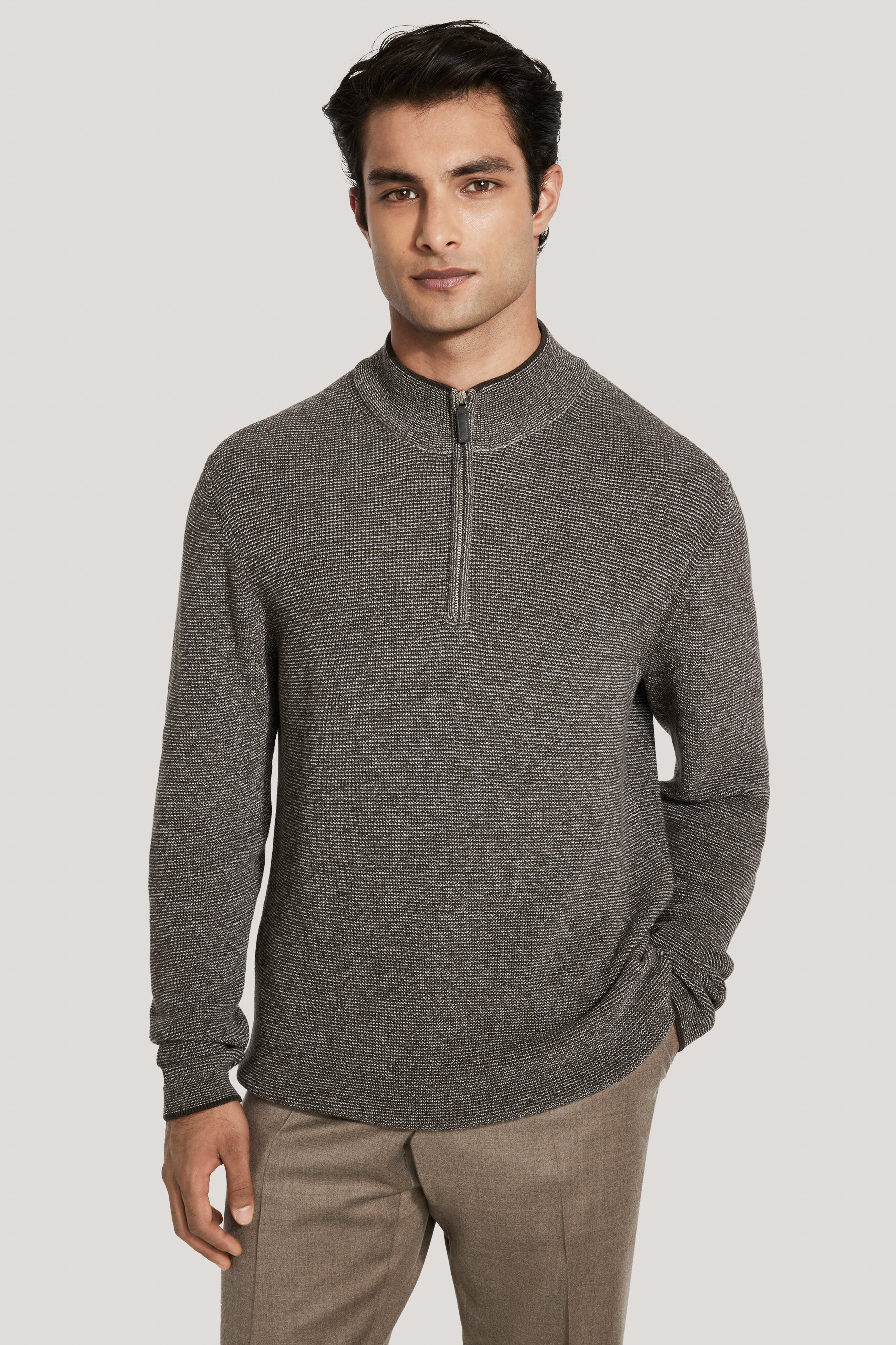 Alt view Brown Solid Quarter Zip Sweater