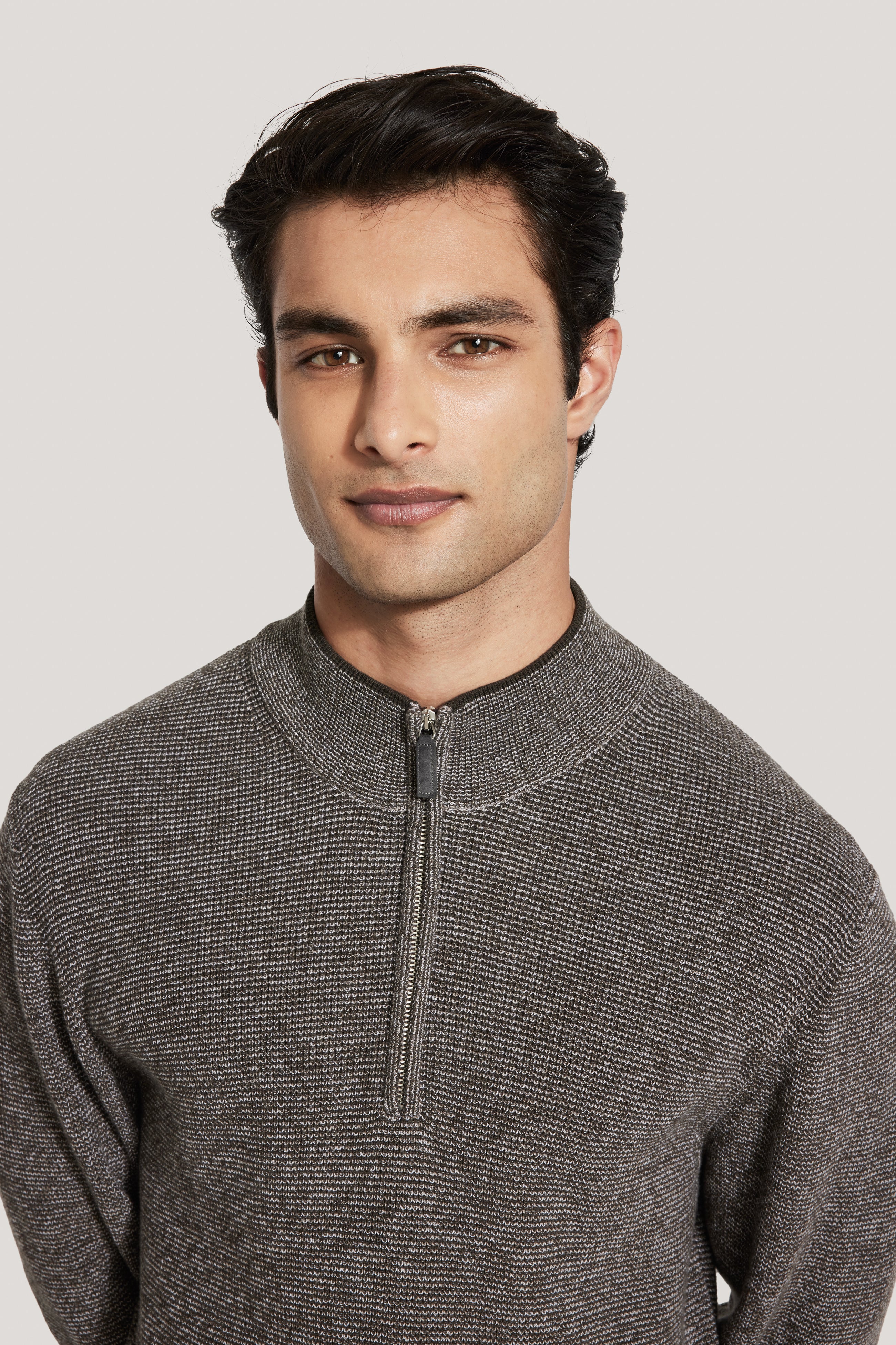 Alt view 1 Brown Solid Quarter Zip Sweater