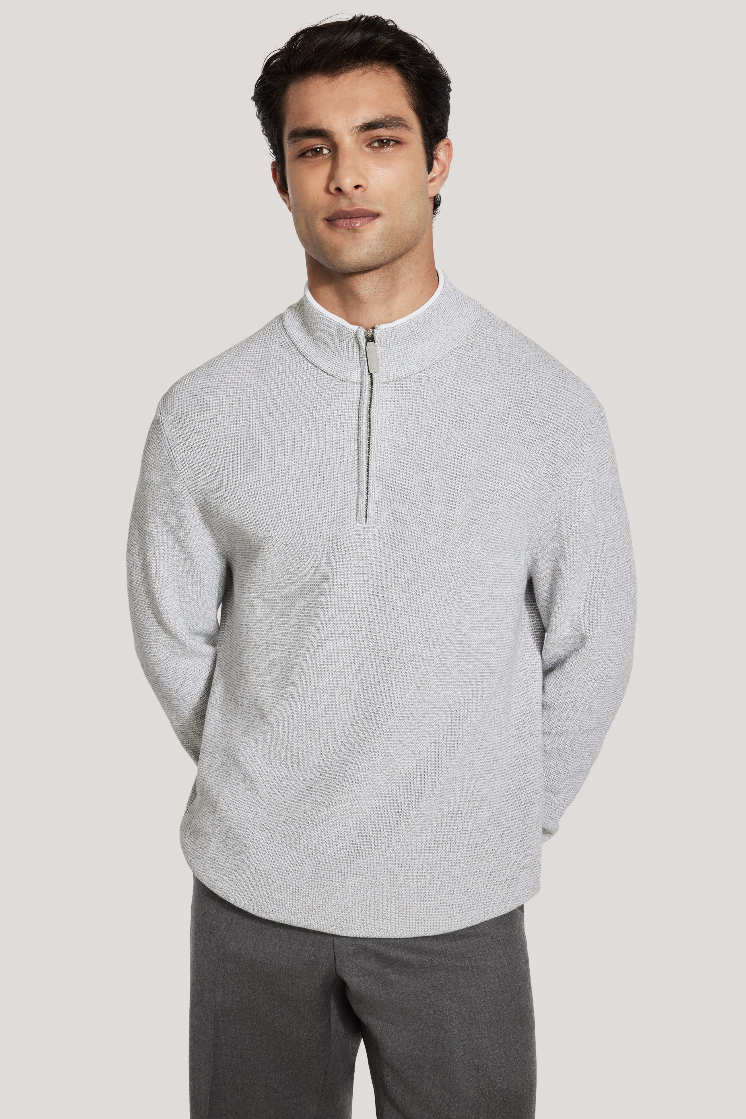 Alt view Pale Grey Melange Quarter Zip Sweater