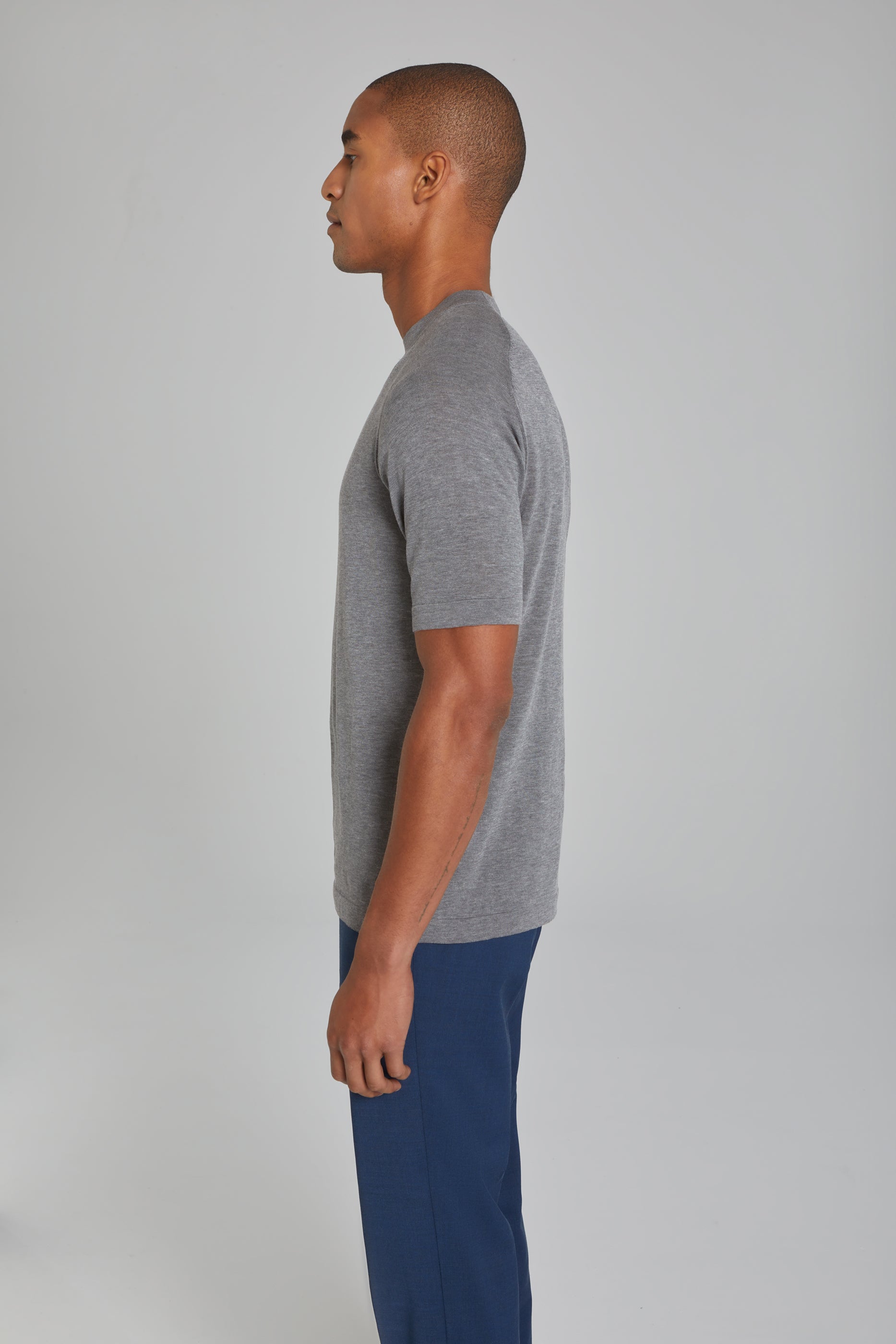 Alt view 1 SetiCo Cotton and Silk Knit Crew Neck in Light Grey