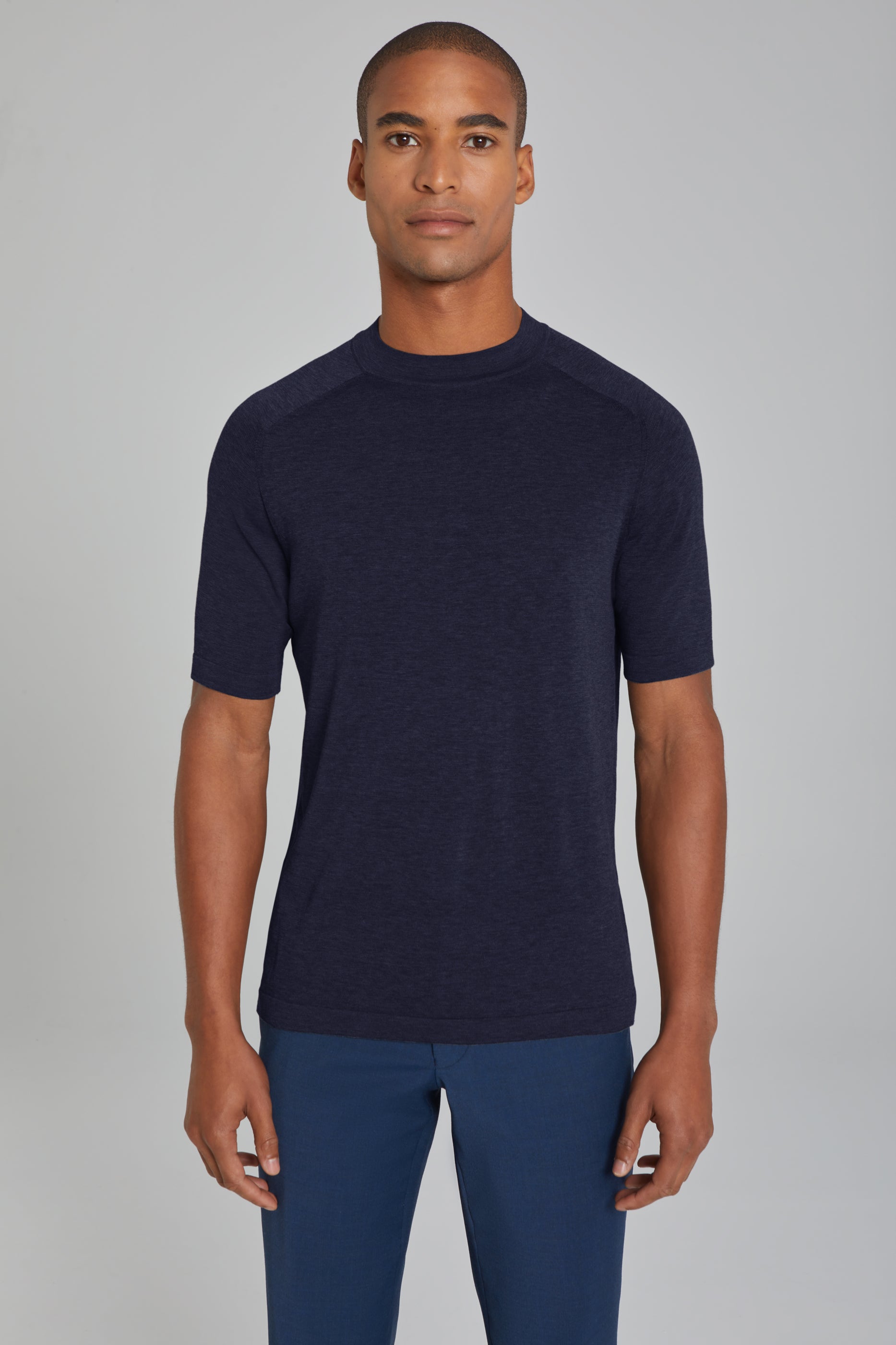 Alt view SetiCo Cotton and Silk Knit Crew Neck in Midnight