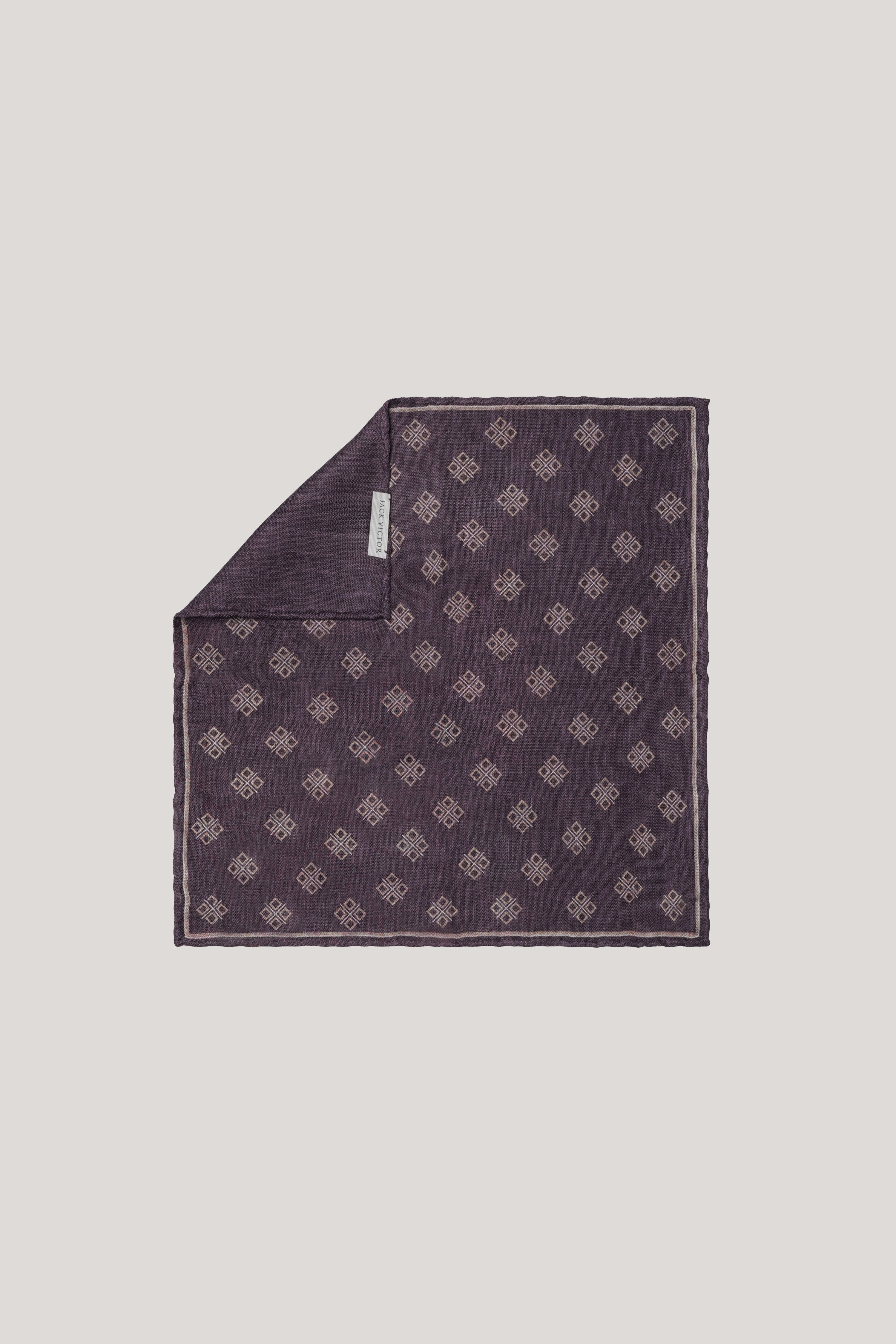 Alt view Purple Monogram Printed Pocket Square