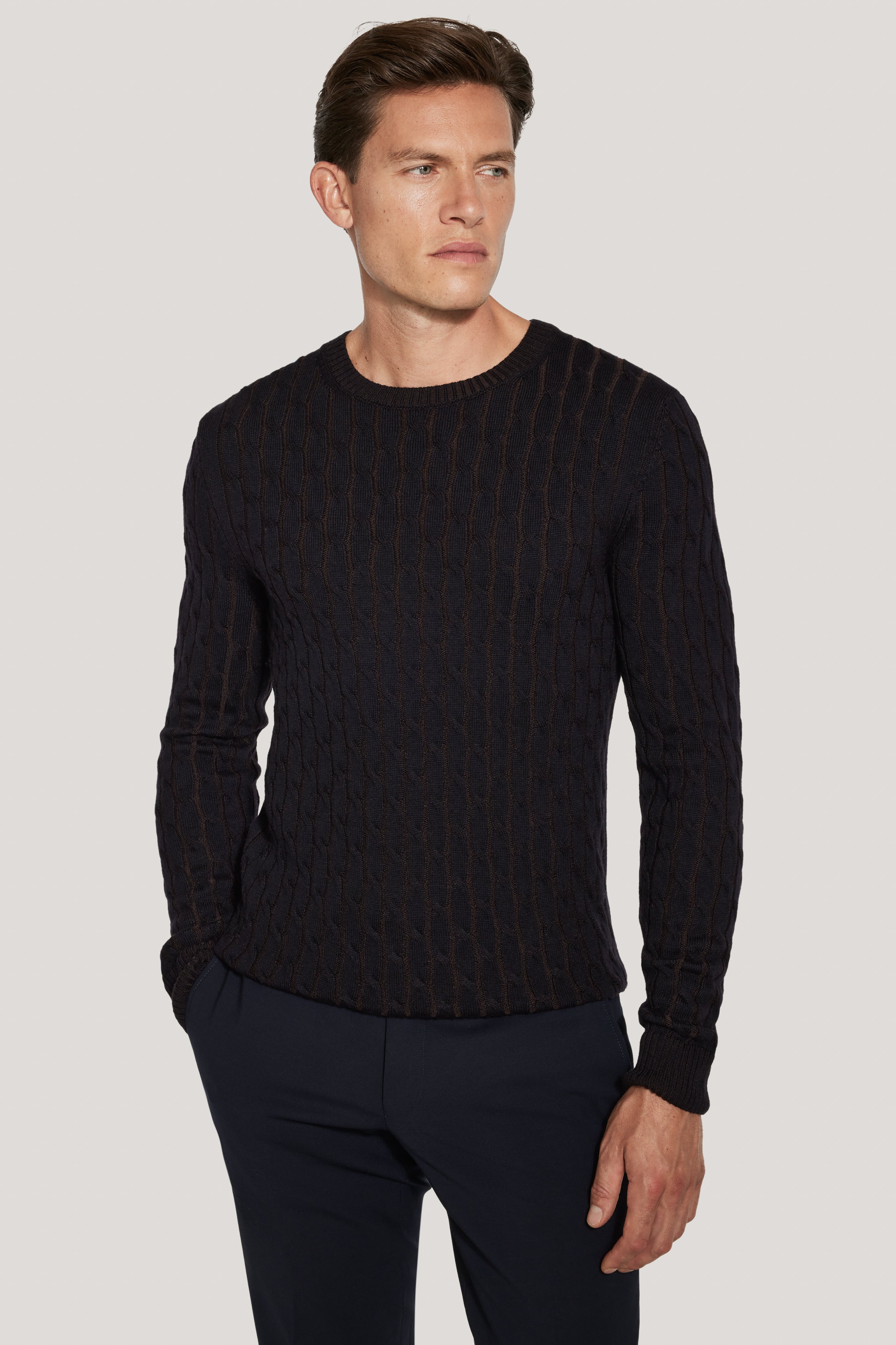 Alt view Navy Cable Knit Crew Neck