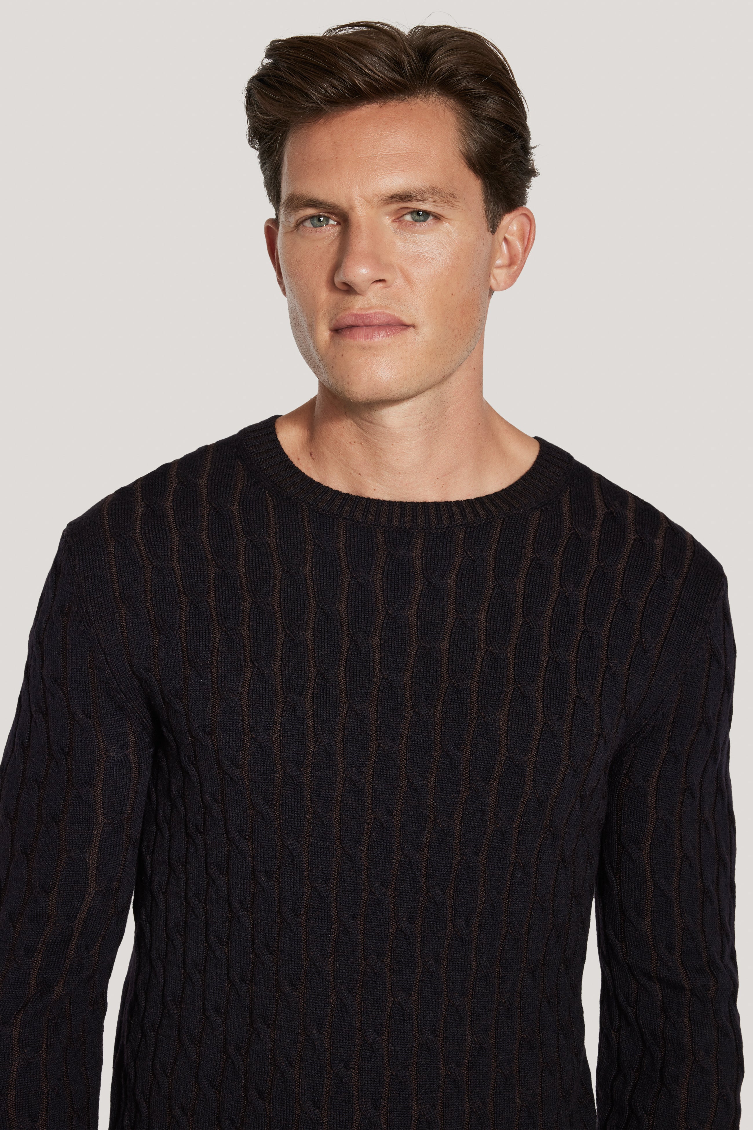 Alt view 1 Navy Cable Knit Crew Neck