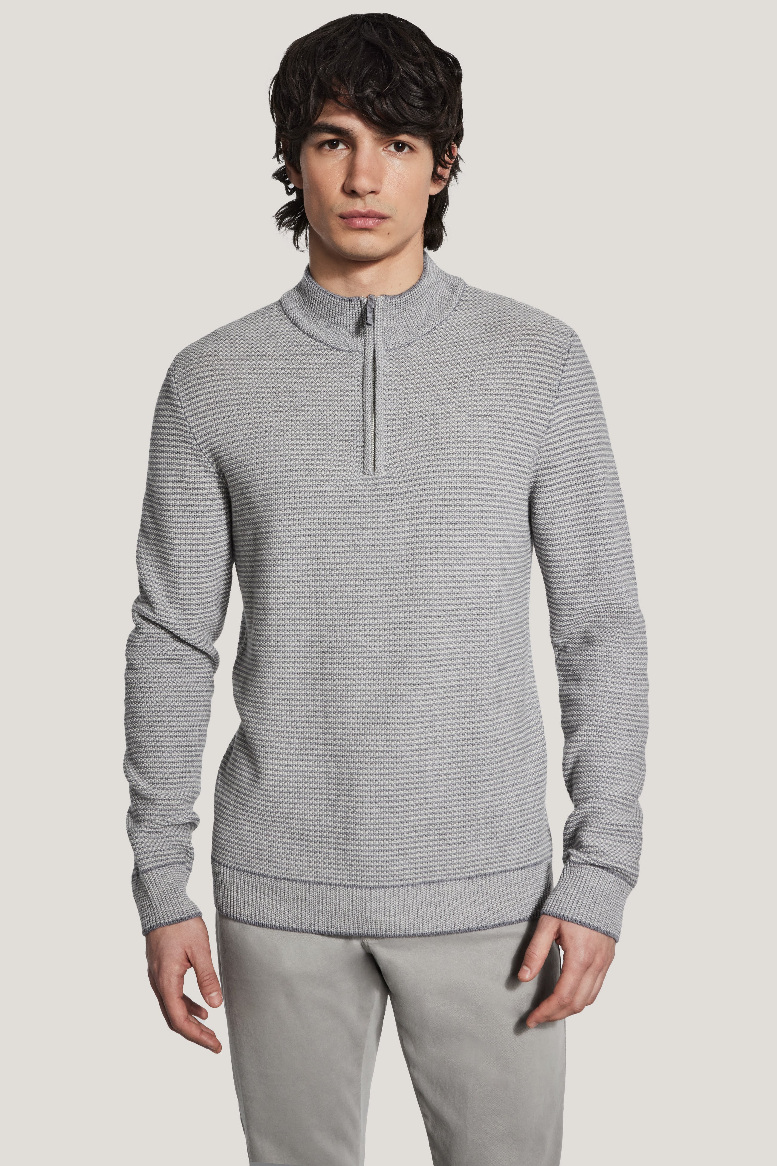 Alt view Grey Melange Quarter Zip Sweater