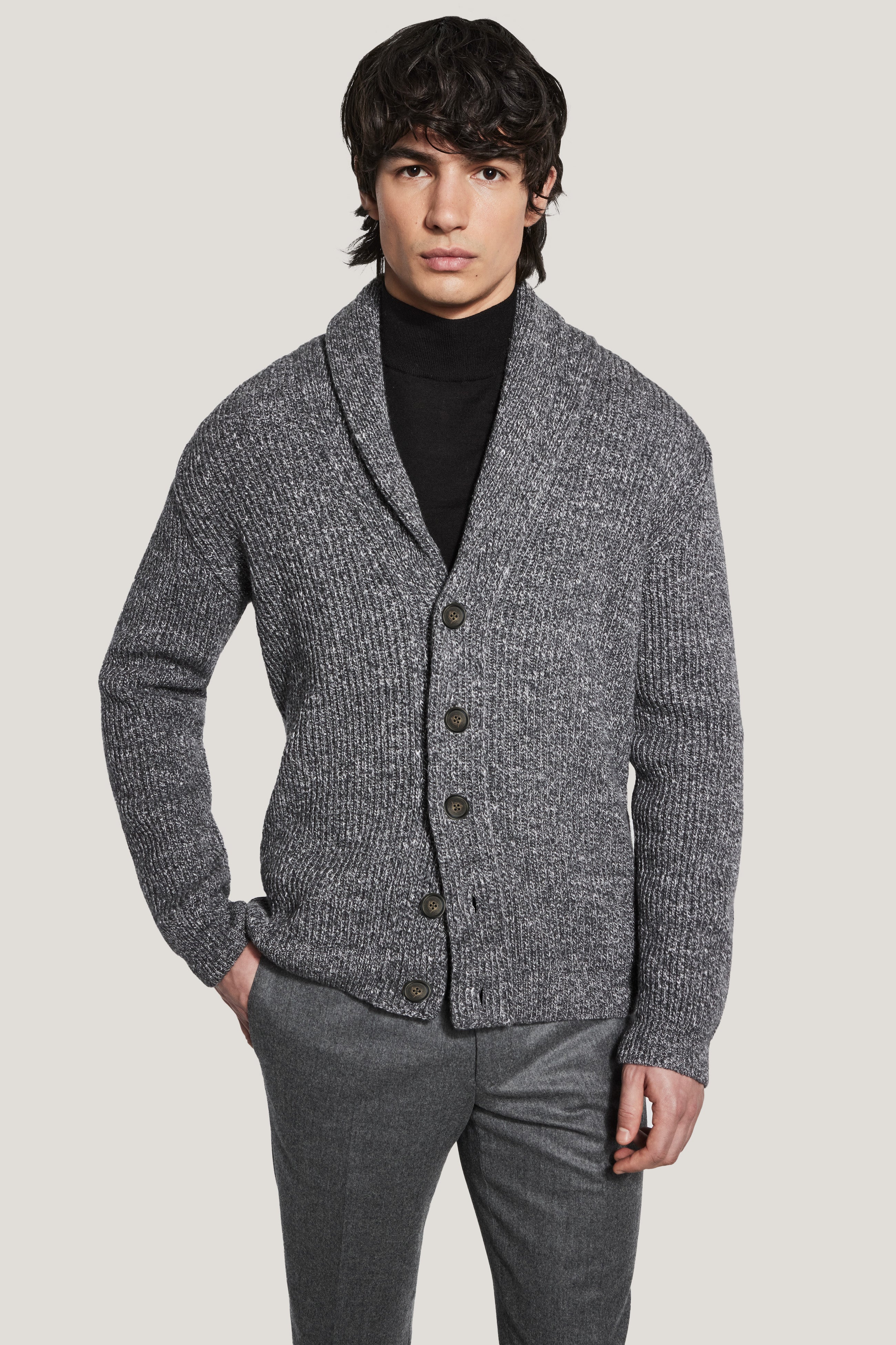 Alt view Grey Shawl Collar Cardigan
