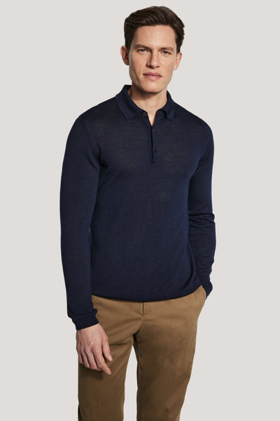 Navy Long Sleeve Polo - Merino Wool and Silk Blend | Jack Victor
