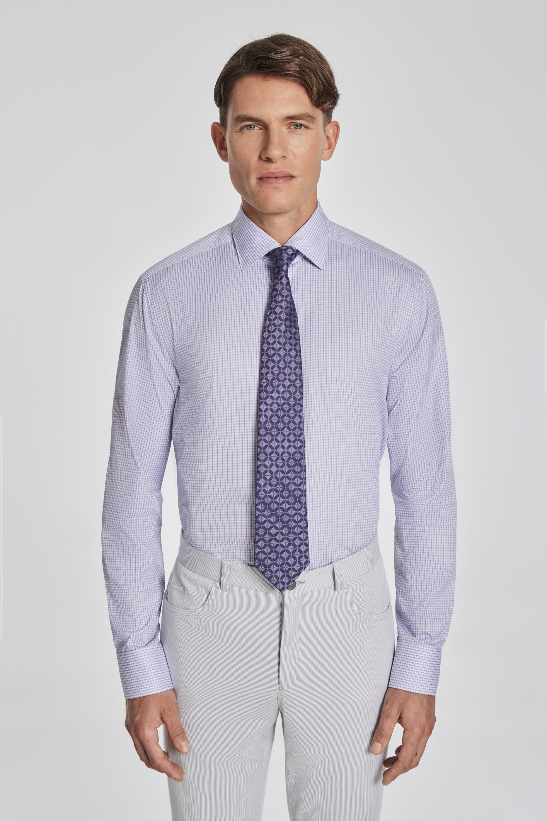 Vue alternative 2 Arsenio chemise habillée en coton à carreaux en lilas