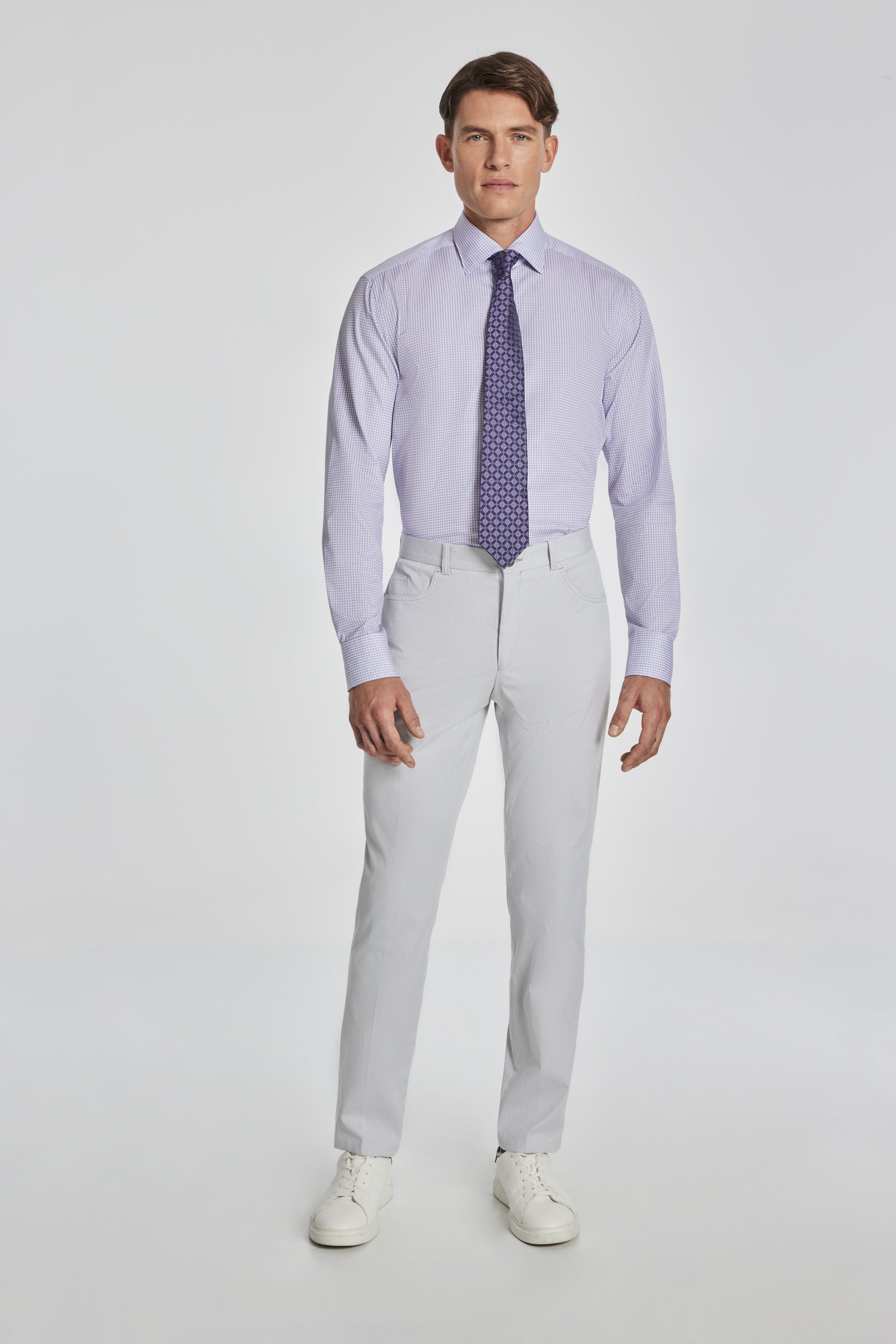Vue alternative 3 Arsenio chemise habillée en coton à carreaux en lilas