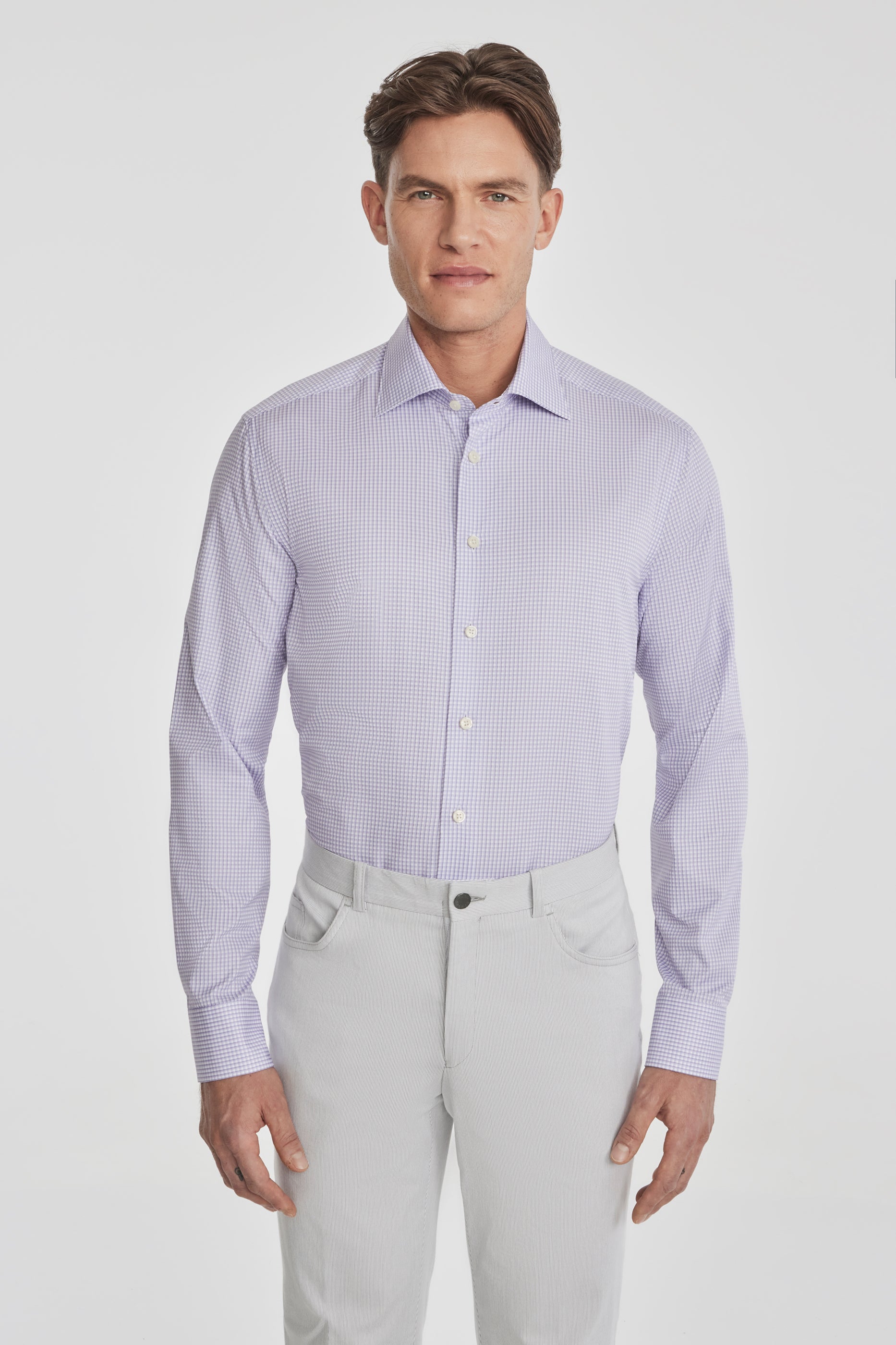 Vue alternative Arsenio chemise habillée en coton à carreaux en lilas