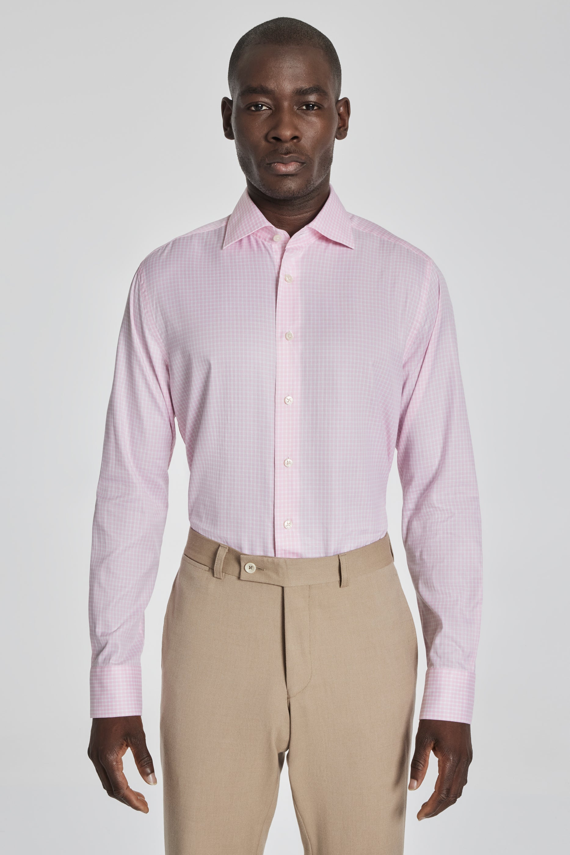Vue alternative Royland chemise habillée en coton à carreaux bleu marine en rose