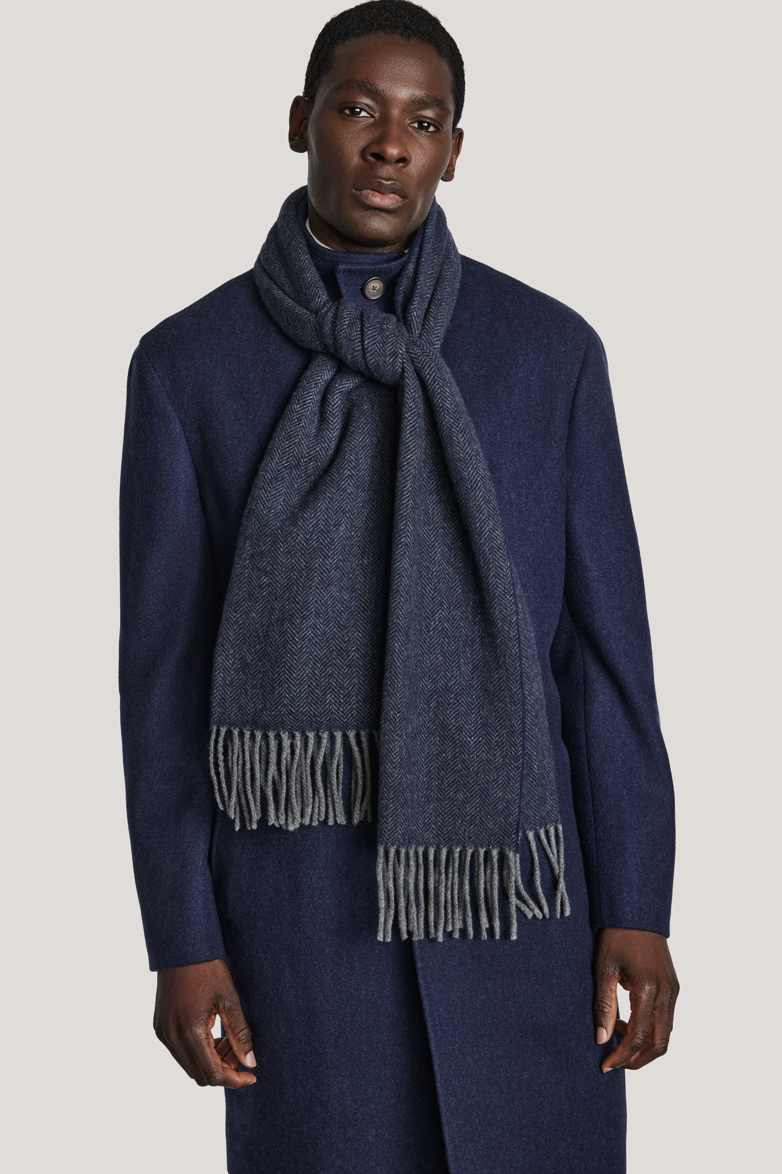 Alt view Navy Herringbone Scarf