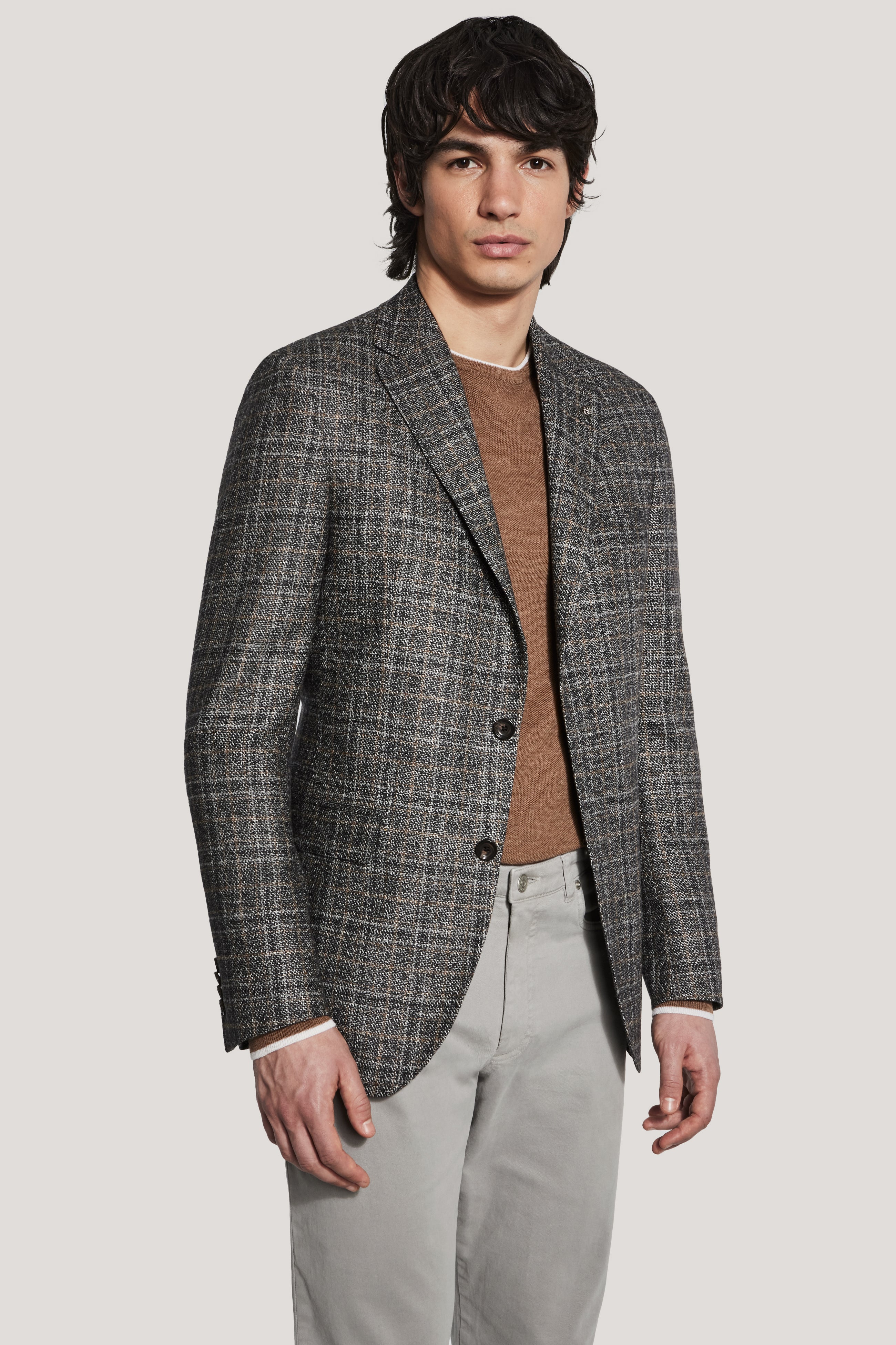 Vue alternative Blazer à carreaux gris et camel