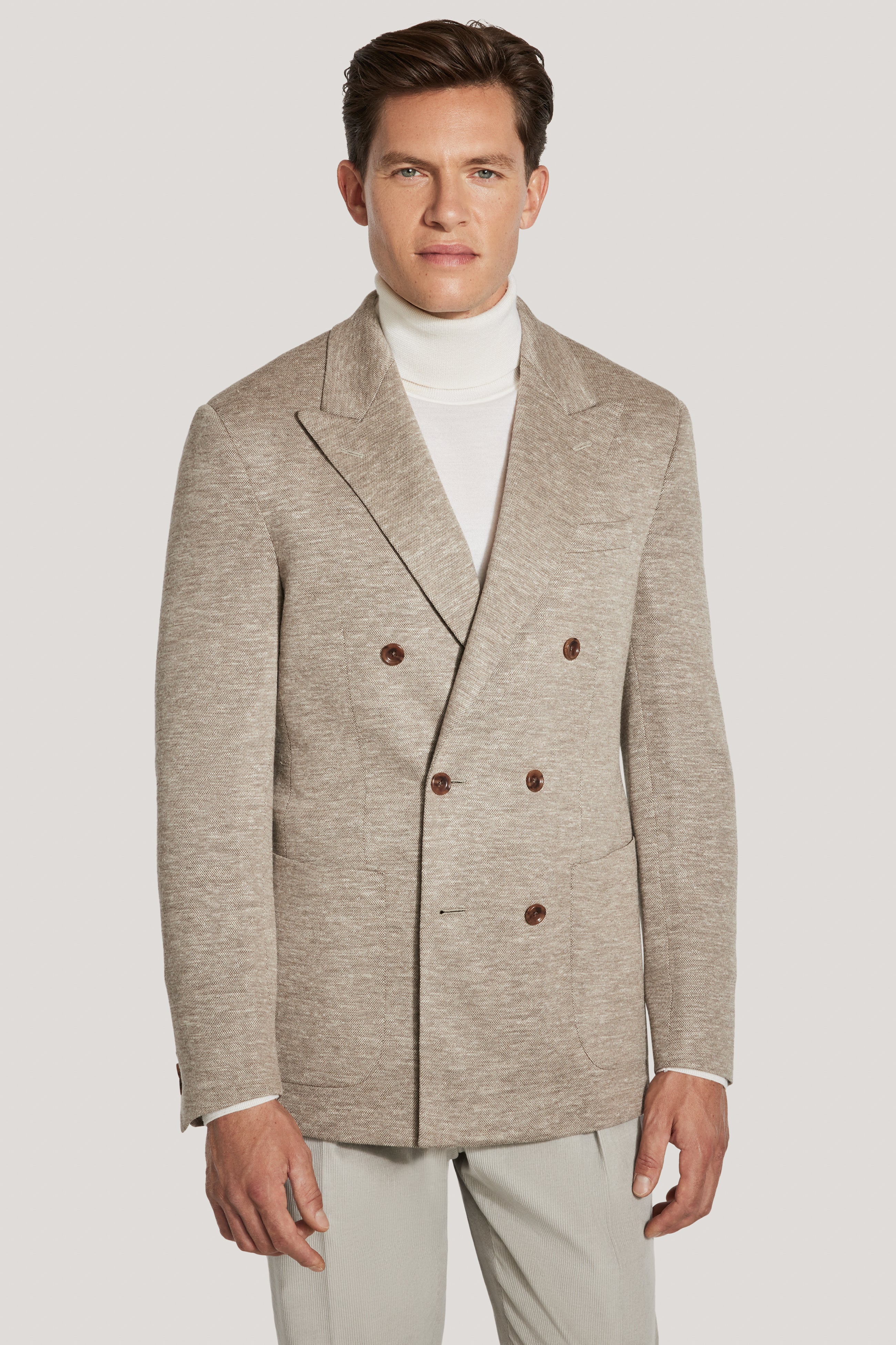 Alt view Tan Solid Double Breasted COMFORTWEAR™ Blazer