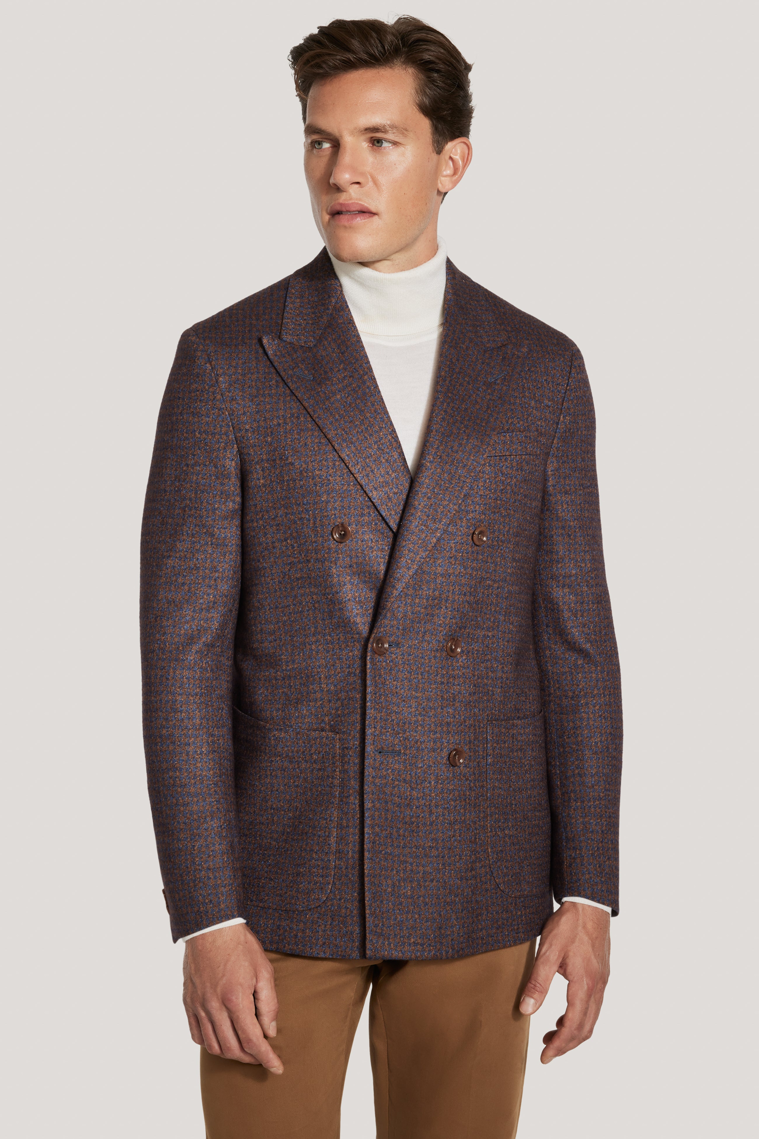 Alt view Cognac and Blue Houndstooth Double Breasted COMFORTWEAR™ Blazer