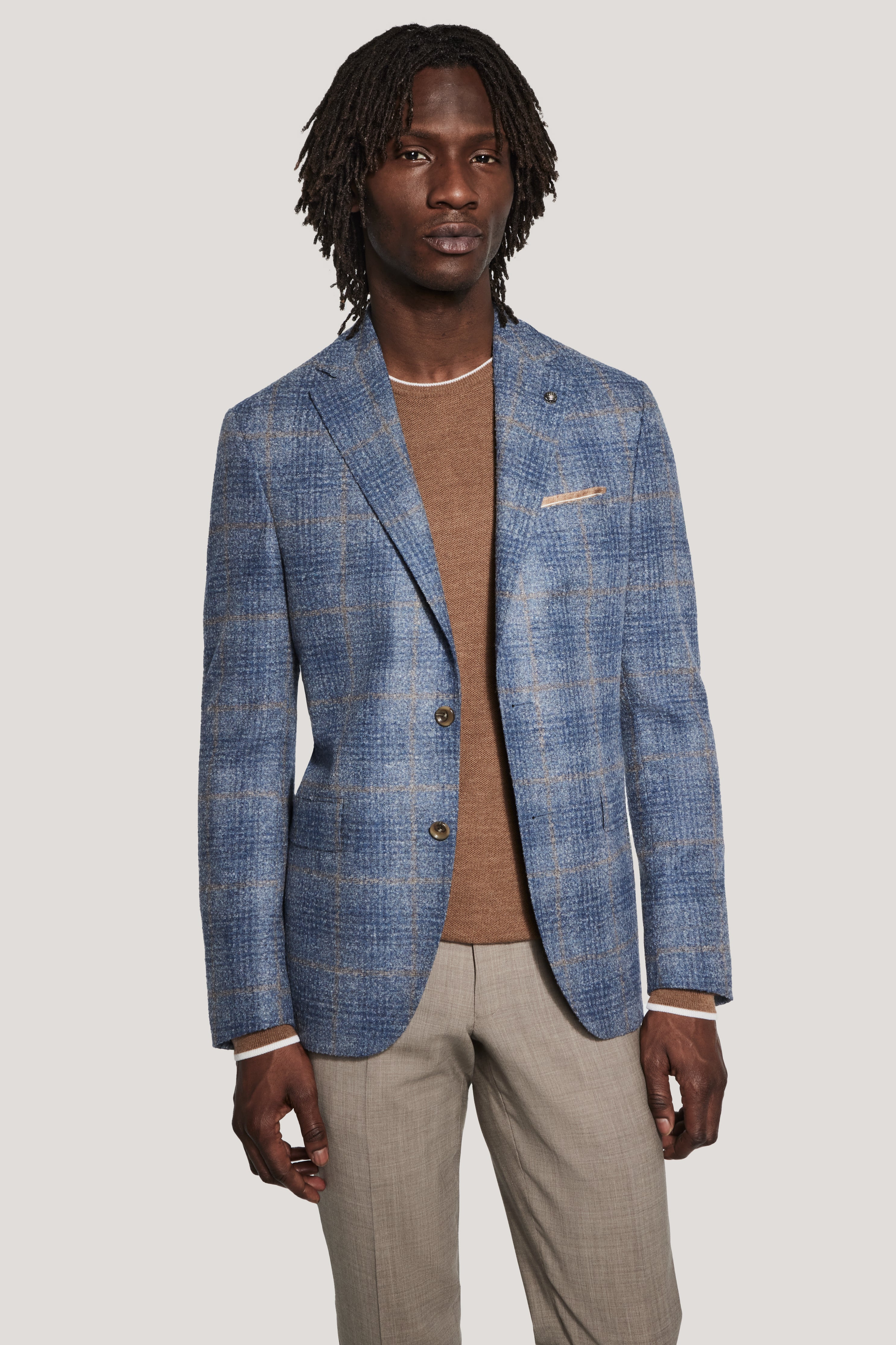 Alt view Light Blue and Camel Plaid Blazer