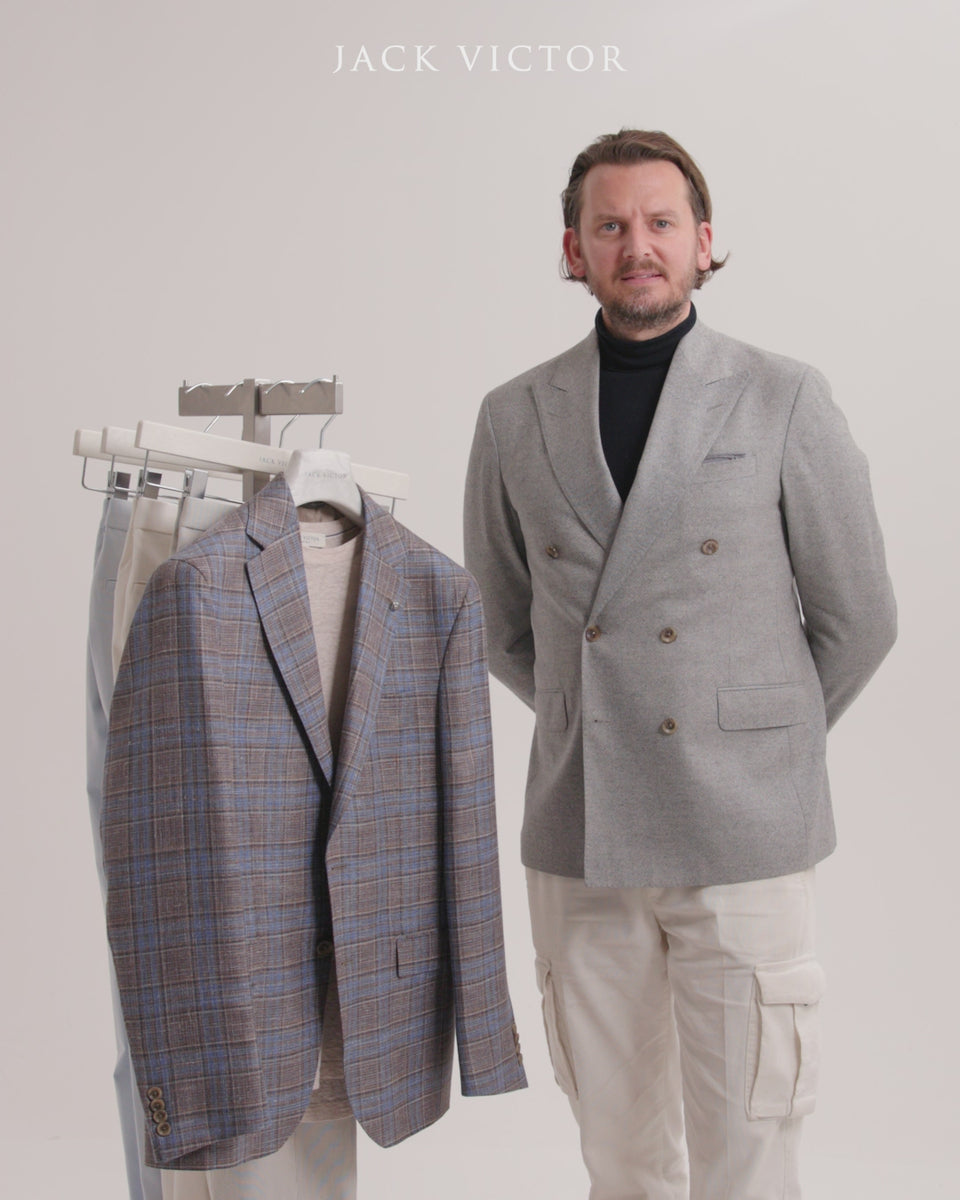 Lauren Ralph Lauren Men's Grey Silk Wool Blend Plaid Blazer Jacket