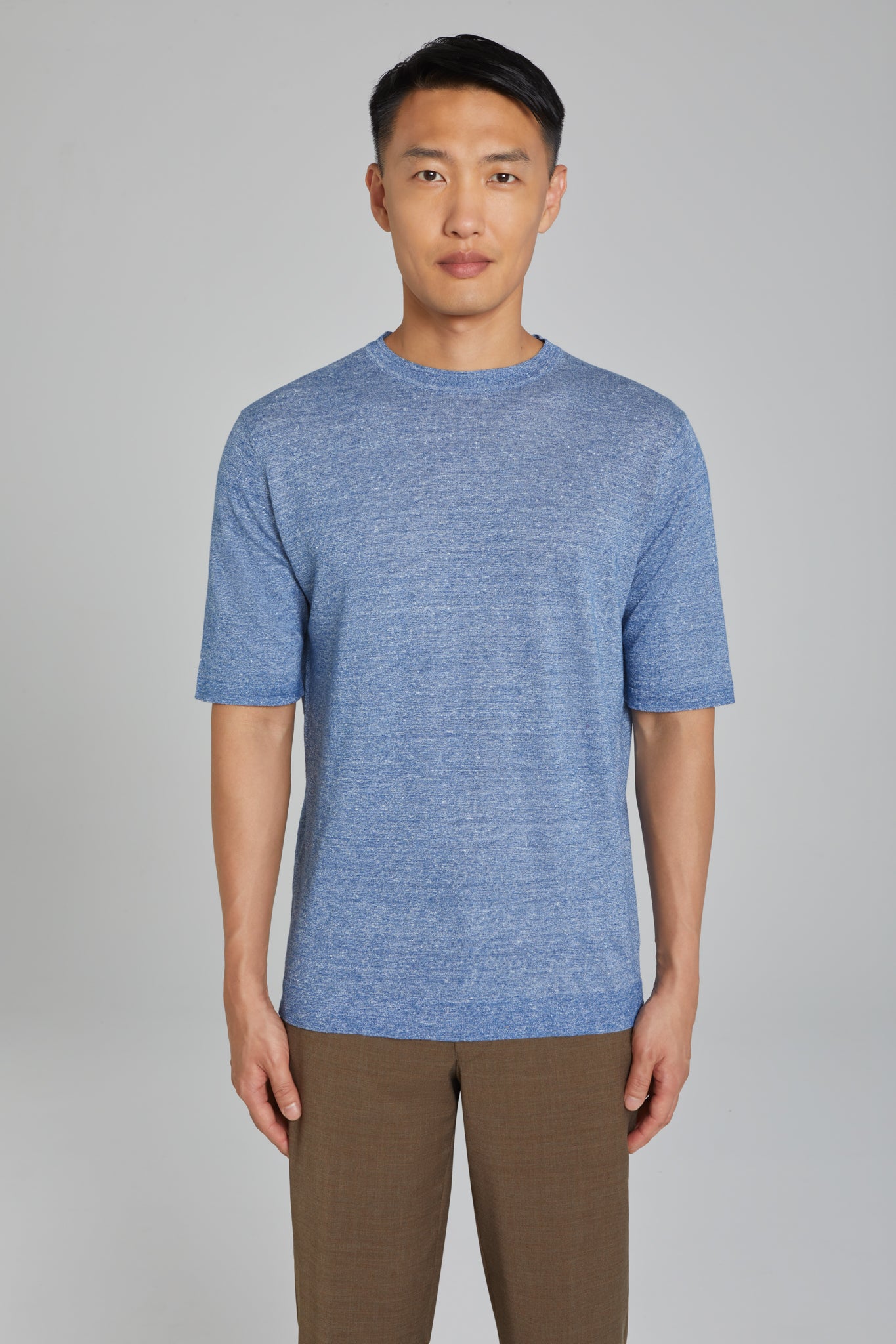 Vue alternative Col rond en tricot de lin/coton Westmount en bleu clair